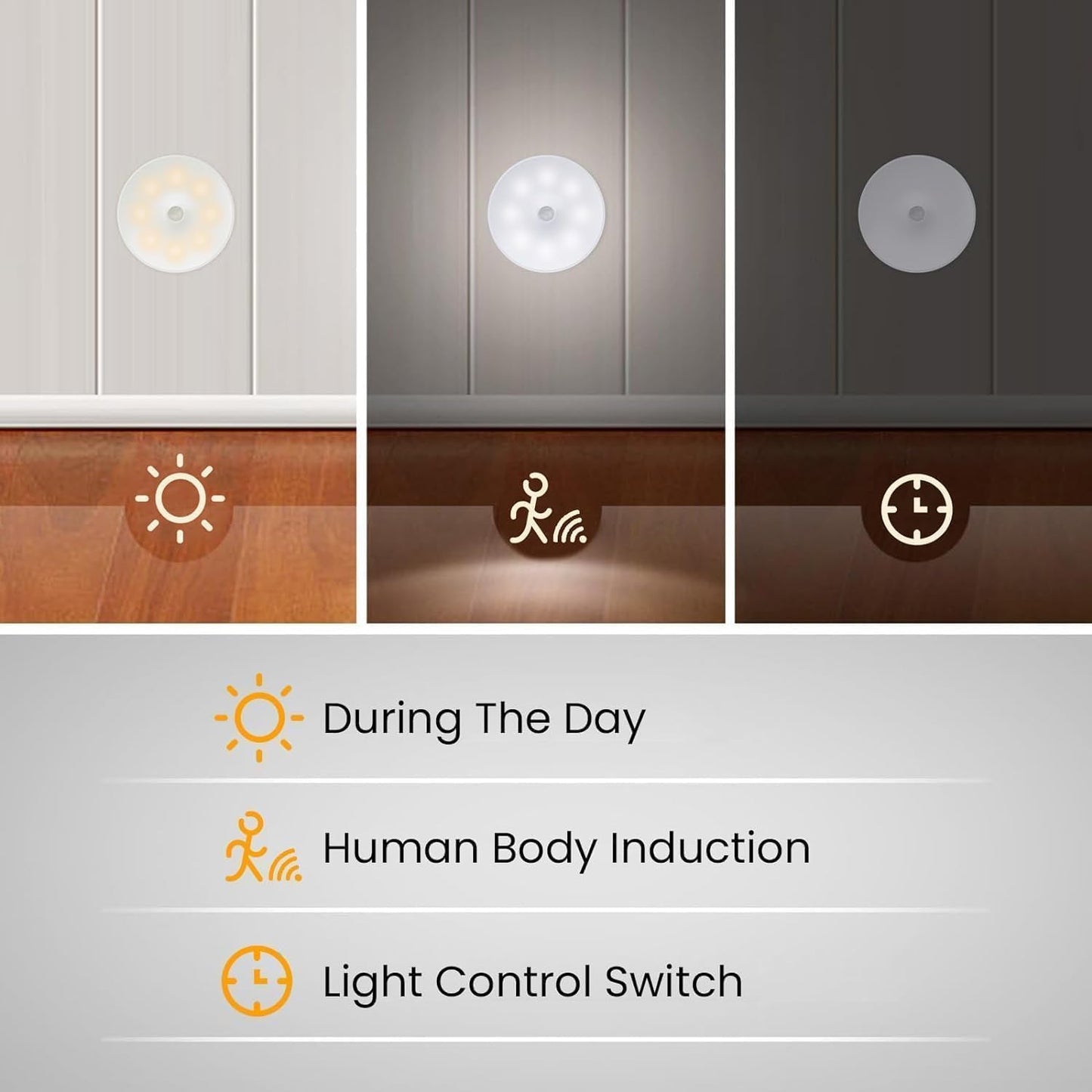 SKY-TOUCH 4Pcs Led Night Light : 2 Color Mode Motion Sensor Light with Rechargeable Battery Wireless Cabinet Light with USB Charging Cable for Stair Bedroom LivingRoom Bathroom Kitchen Garage Wardrobe