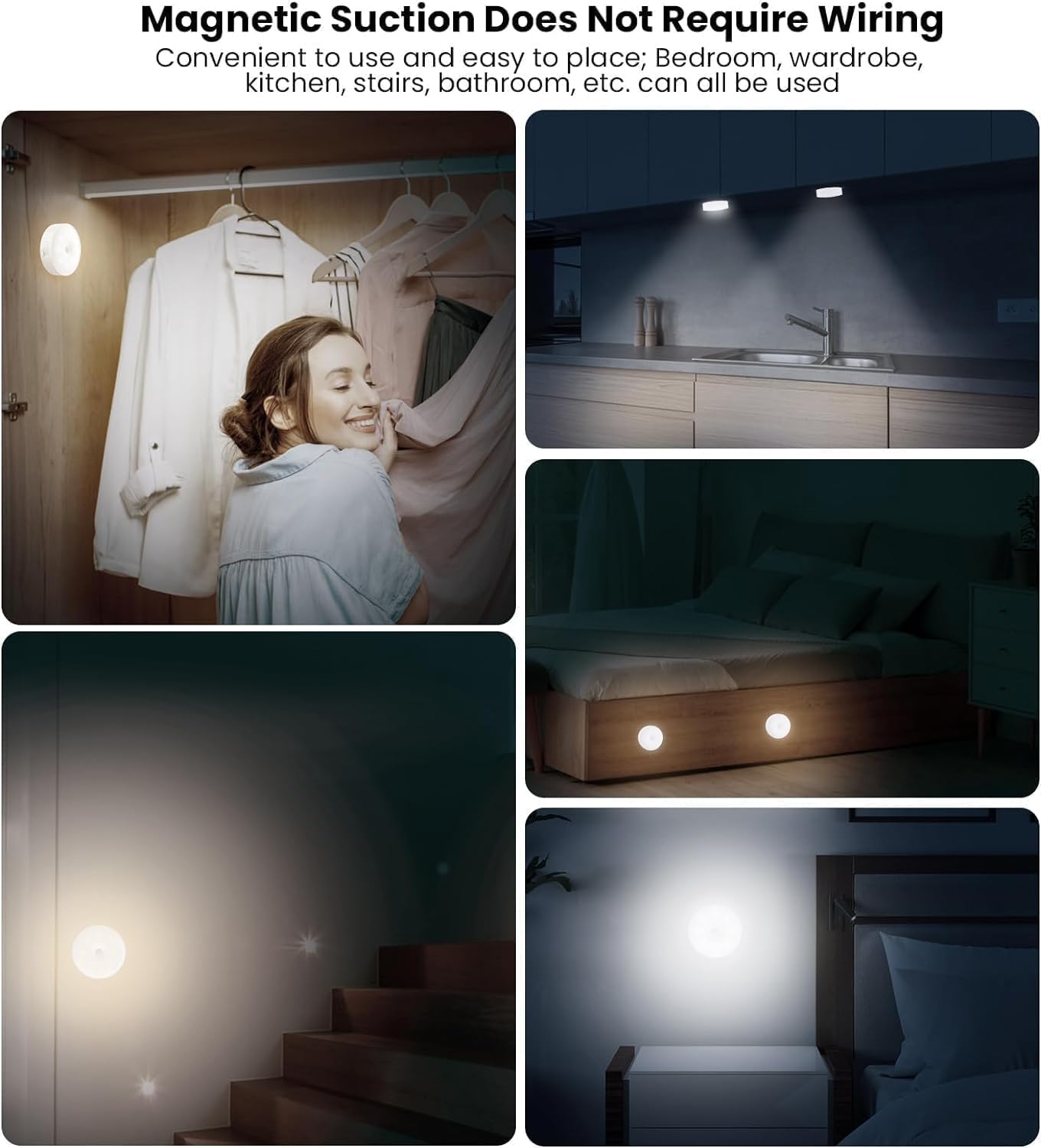SKY-TOUCH 4Pcs Led Night Light : 2 Color Mode Motion Sensor Light with Rechargeable Battery Wireless Cabinet Light with USB Charging Cable for Stair Bedroom LivingRoom Bathroom Kitchen Garage Wardrobe