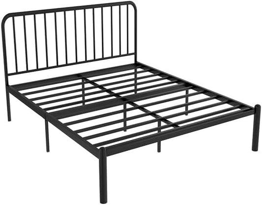 SKY-TOUCH Iron Platform Bed, Sturdy Platform Bed Frame with Heavy Duty Metal Platform, Iron-Art Headboard/Footboard/Under Bed Storage/No Box Spring Needed, Black - 1.5x1.9m