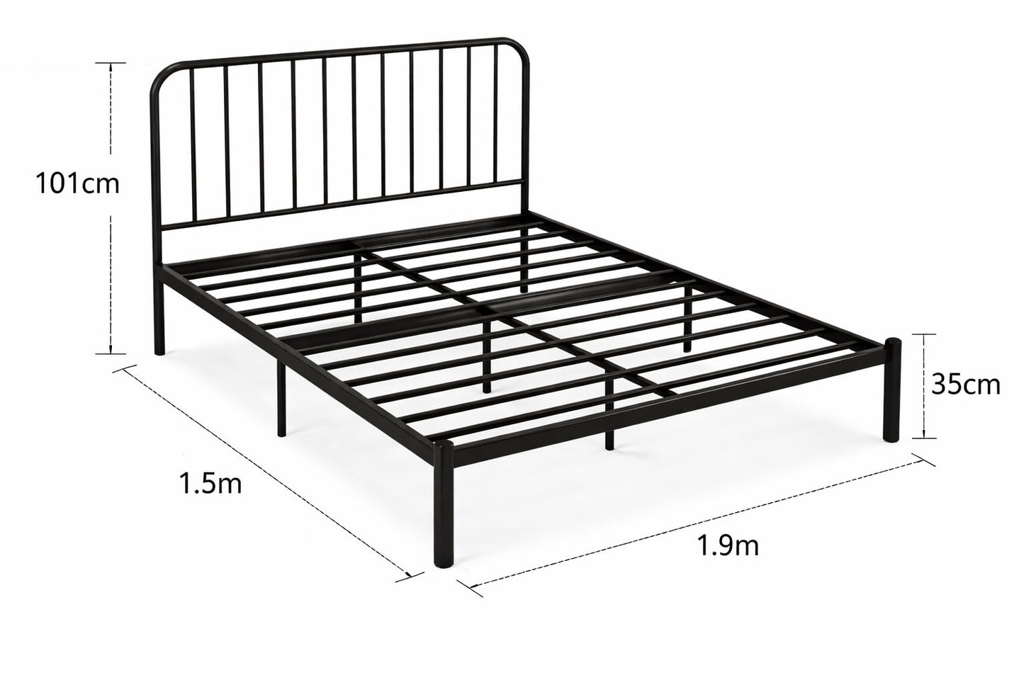 SKY-TOUCH Iron Platform Bed, Sturdy Platform Bed Frame with Heavy Duty Metal Platform, Iron-Art Headboard/Footboard/Under Bed Storage/No Box Spring Needed, Black - 1.5x1.9m