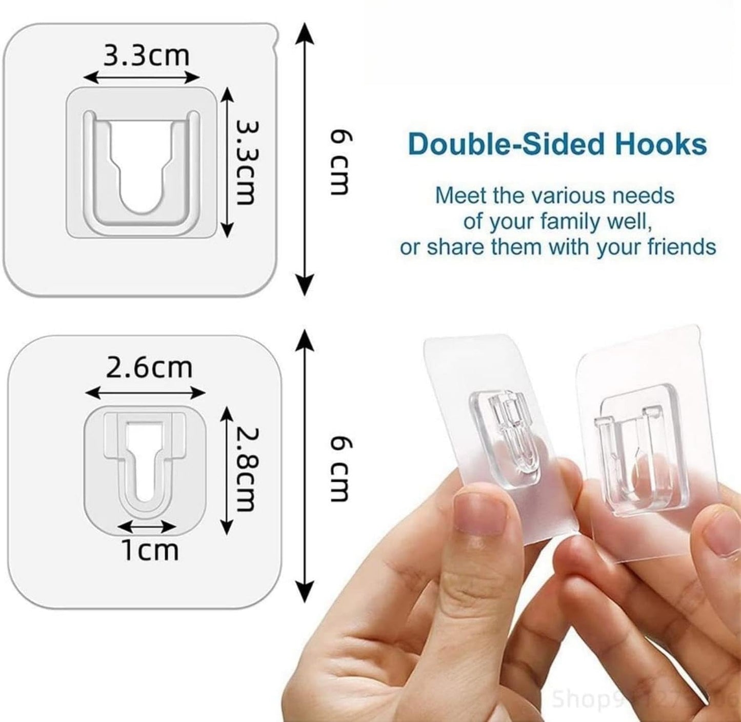 SKY-TOUCH Double-Sided Adhesive Wall Hooks 10 Pairs, Waterproof and Oilproof Reusable Seamless Hooks, Heavy Duty Self-Adhesive Wall Hook for Kitchen Bathroom Office, Without Punching