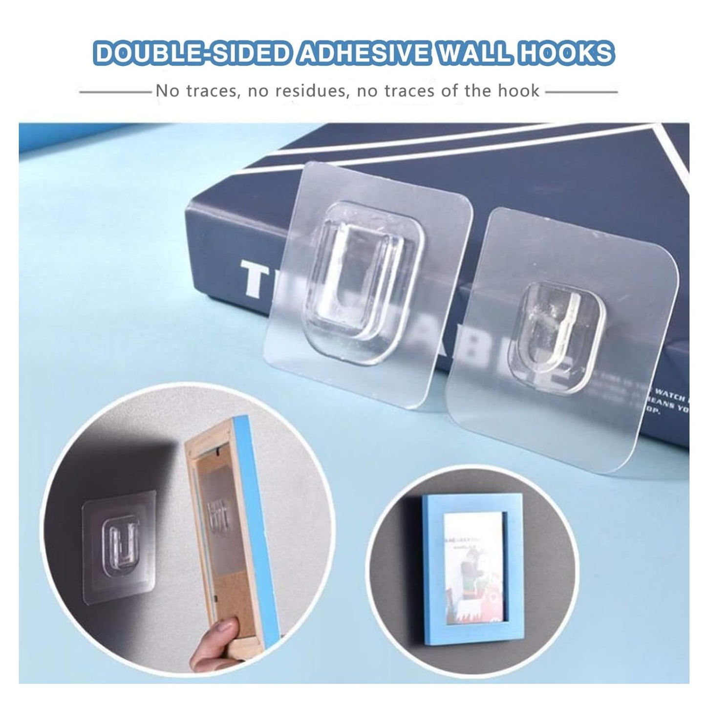 SKY-TOUCH Double-Sided Adhesive Wall Hooks 10 Pairs, Waterproof and Oilproof Reusable Seamless Hooks, Heavy Duty Self-Adhesive Wall Hook for Kitchen Bathroom Office, Without Punching