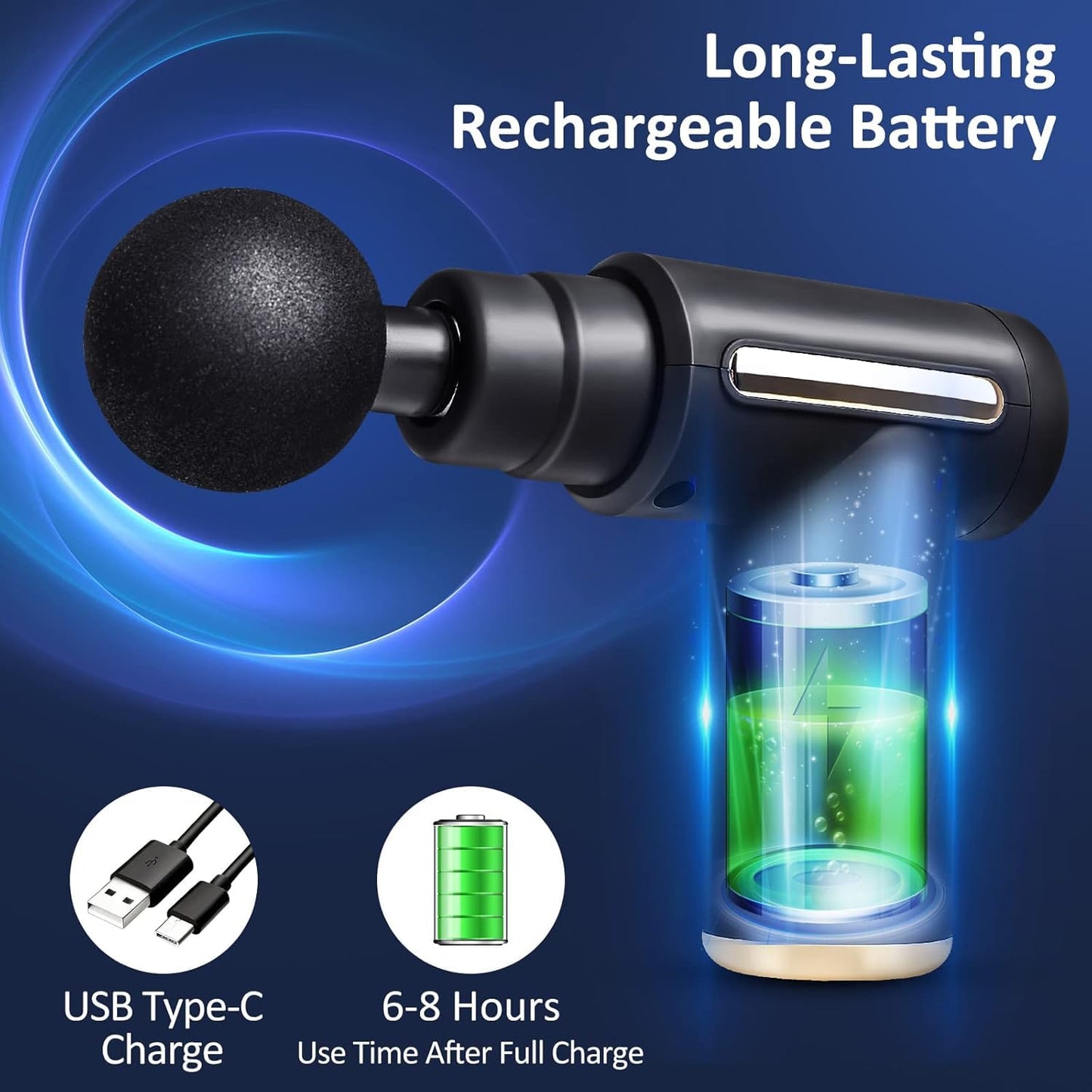 SKY-TOUCH Massage Gun,Professional Muscle Percussion Massager with 6 Speeds,Quiet Portable Electric Massager for Shoulder, Body,Back,and Physiotherapy,Compact Cordless Design,19x13x4.5cm