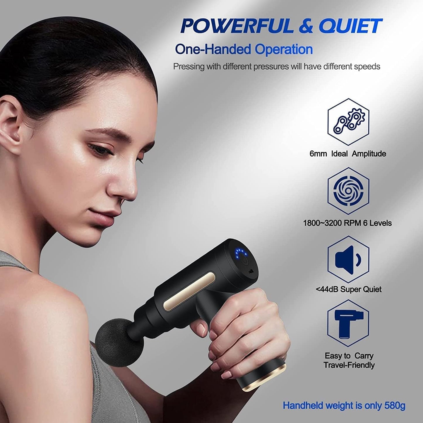 SKY-TOUCH Massage Gun,Professional Muscle Percussion Massager with 6 Speeds,Quiet Portable Electric Massager for Shoulder, Body,Back,and Physiotherapy,Compact Cordless Design,19x13x4.5cm