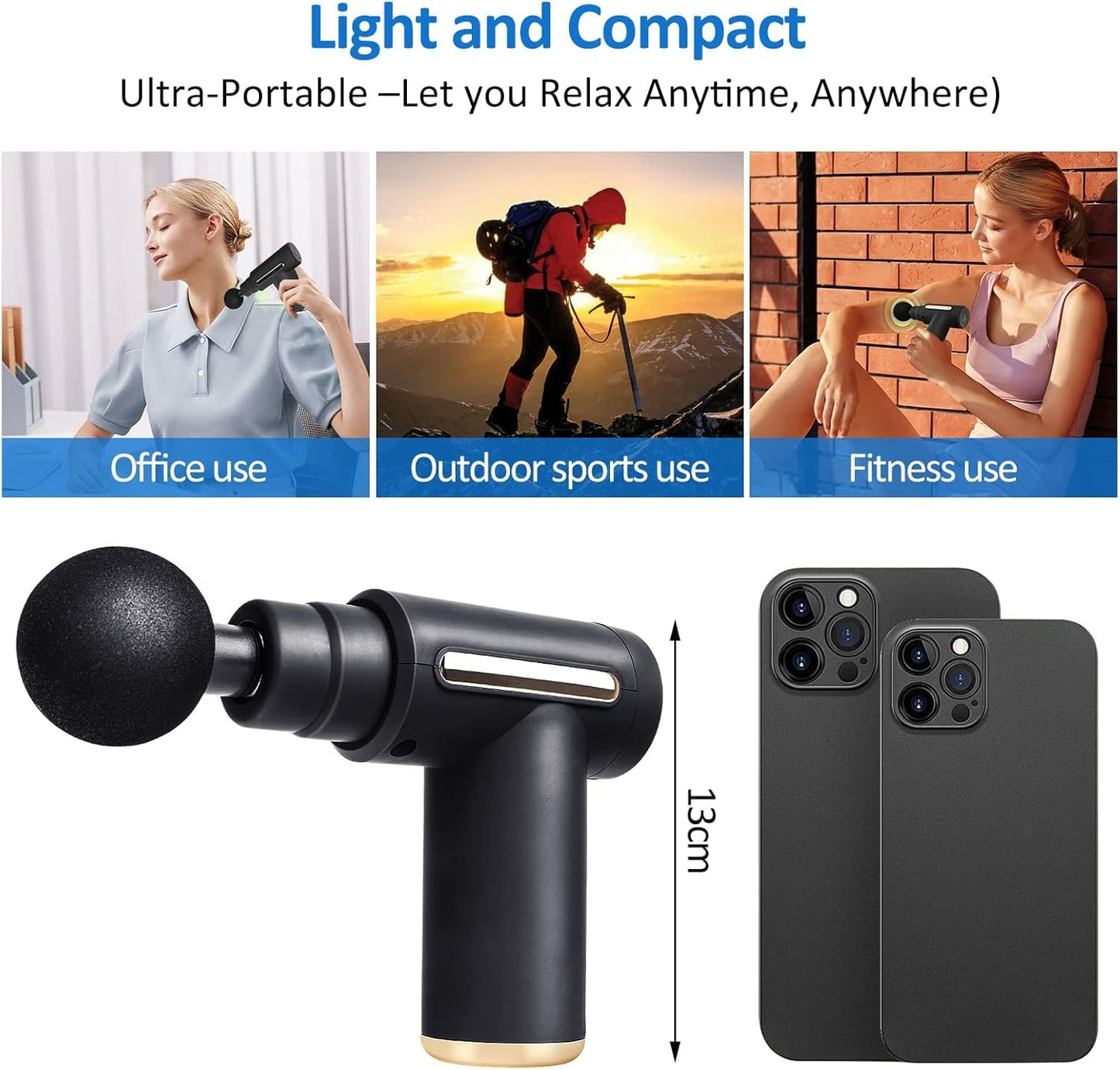 SKY-TOUCH Massage Gun,Professional Muscle Percussion Massager with 6 Speeds,Quiet Portable Electric Massager for Shoulder, Body,Back,and Physiotherapy,Compact Cordless Design,19x13x4.5cm