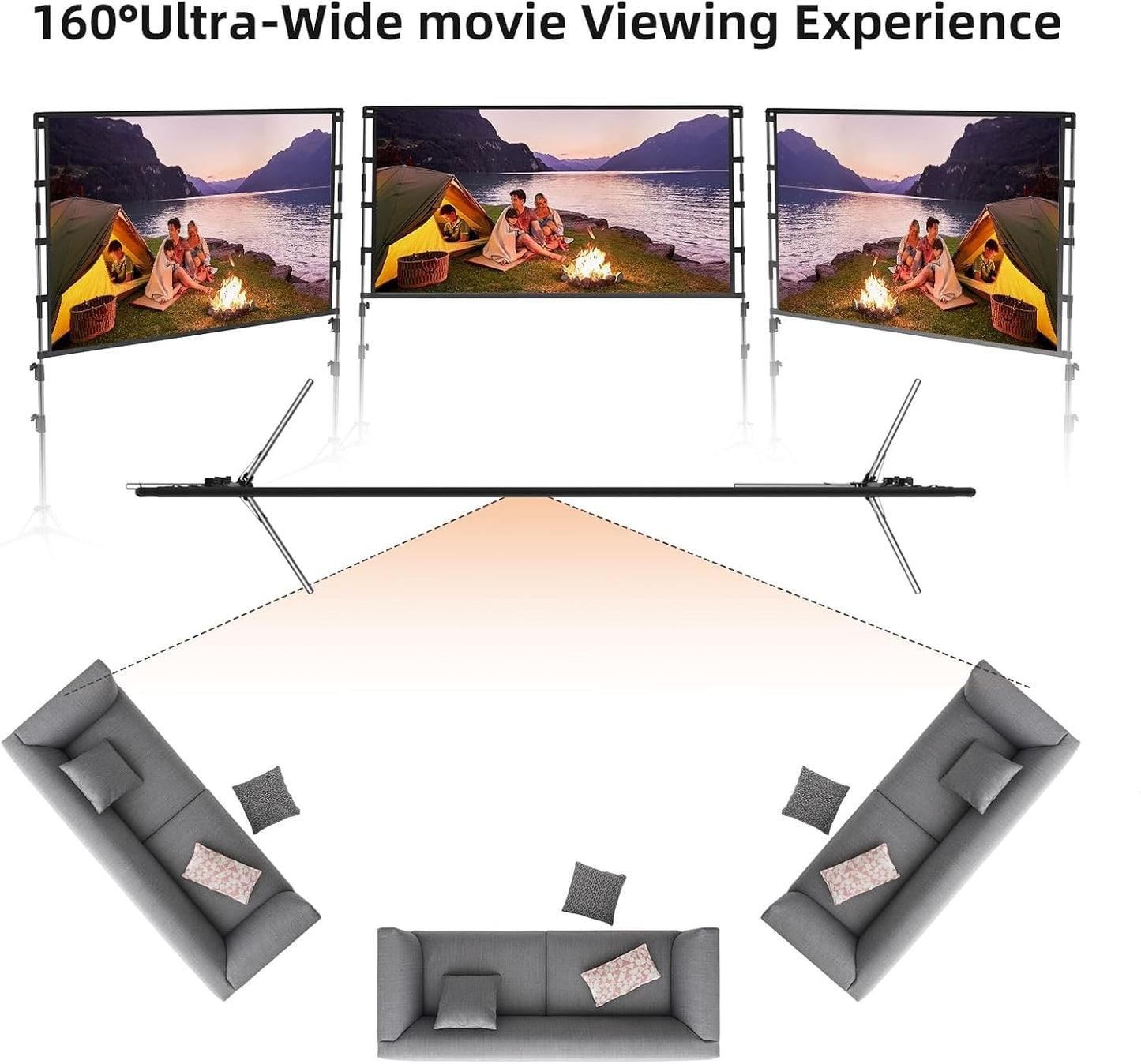 SKY-TOUCH Projector Screen with Stand, 100 inch 16:9 Portable Projection Screen with 2M High Tripod Stand and Carry Bag, Wrinkle-Free Video Projection Screens, for Home Cinema, Meeting Backyard
