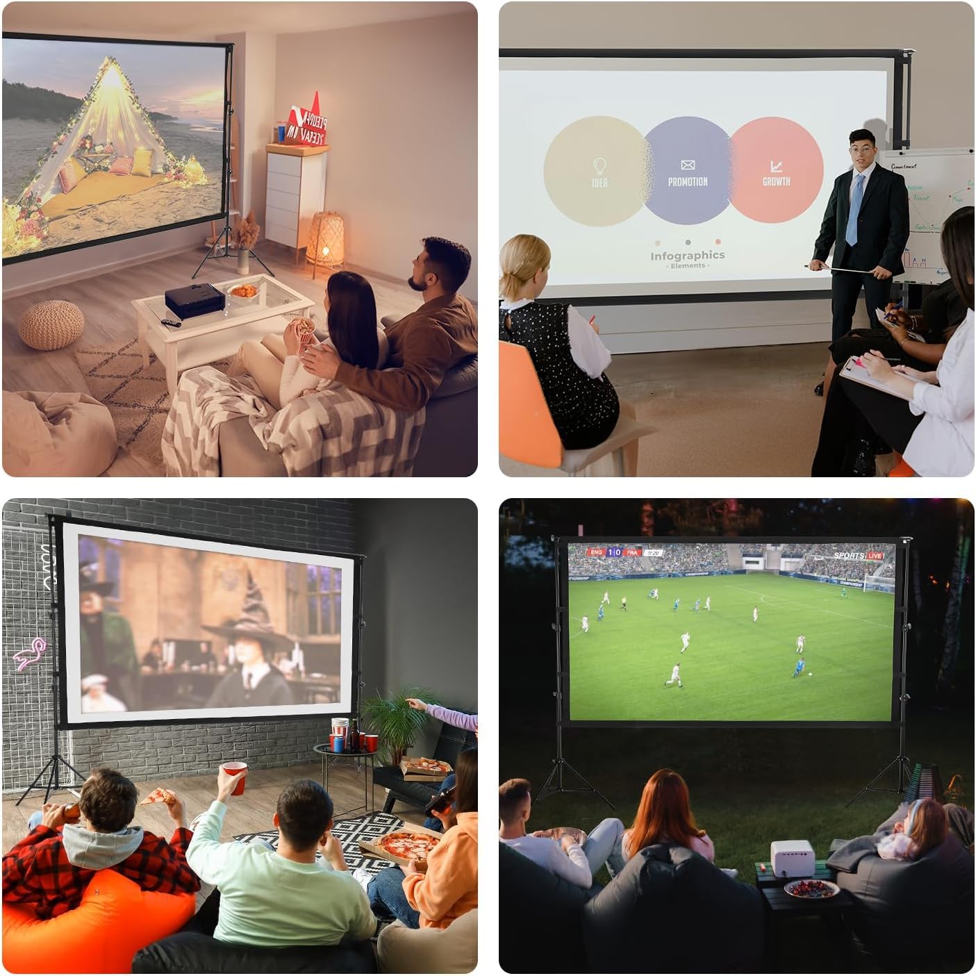 SKY-TOUCH Projector Screen with Stand, 100 inch 16:9 Portable Projection Screen with 2M High Tripod Stand and Carry Bag, Wrinkle-Free Video Projection Screens, for Home Cinema, Meeting Backyard