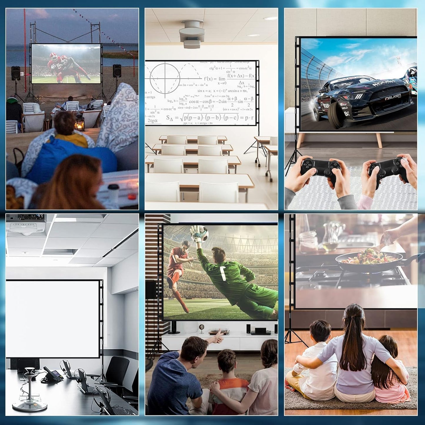 SKY-TOUCH Projector Screen with Stand, 100 inch 16:9 Portable Projection Screen with 2M High Tripod Stand and Carry Bag, Wrinkle-Free Video Projection Screens, for Home Cinema, Meeting Backyard