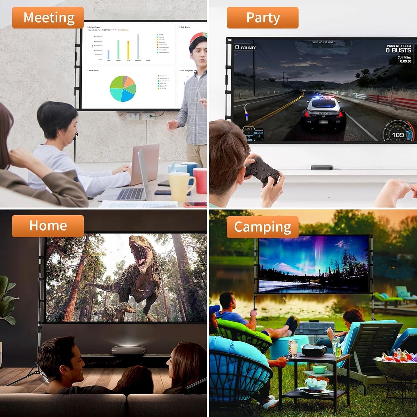 SKY-TOUCH Projector Screen with Stand, 100 inch 16:9 Portable Projection Screen with 2M High Tripod Stand and Carry Bag, Wrinkle-Free Video Projection Screens, for Home Cinema, Meeting Backyard