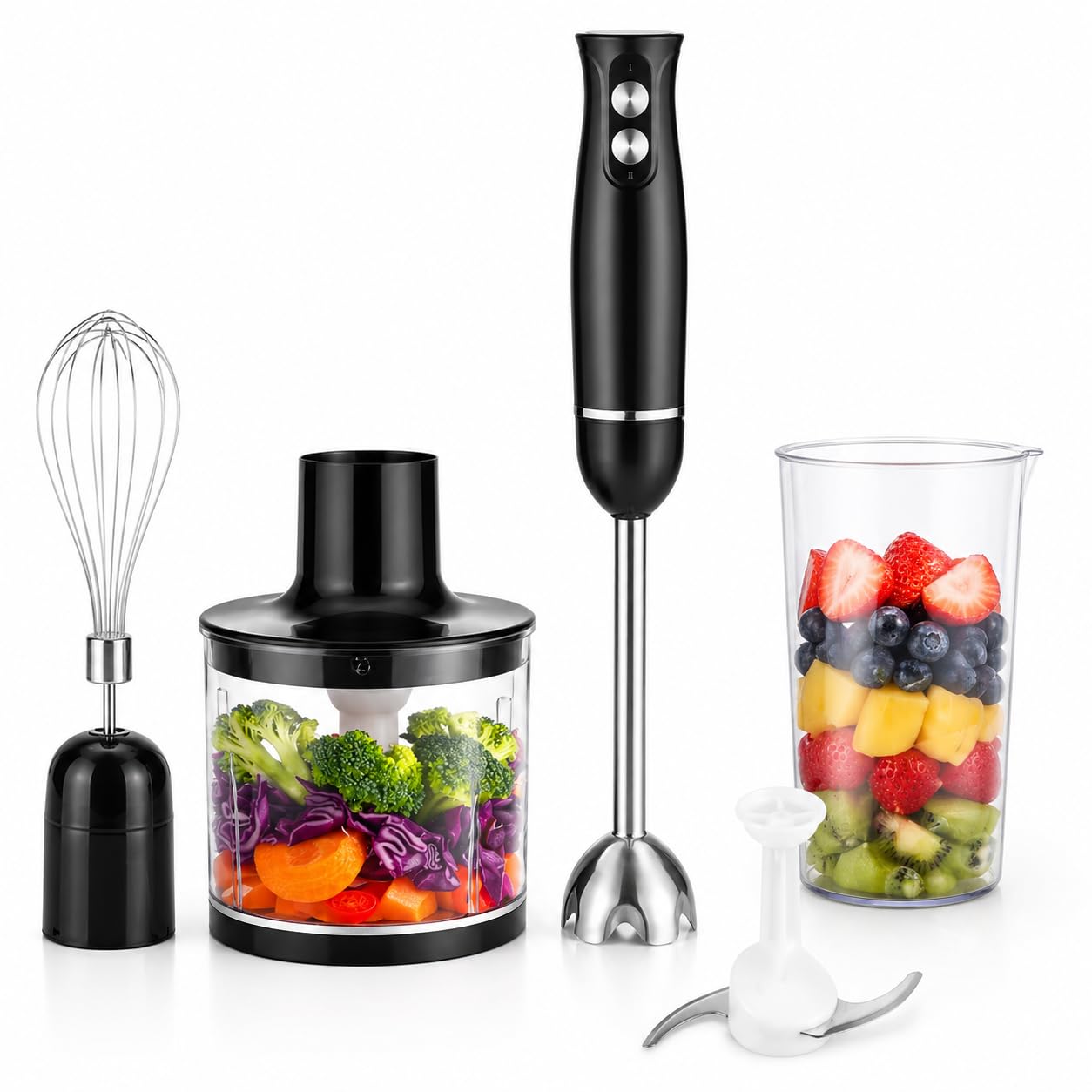SKY-TOUCH Immersion Handheld Blender with Stainless Steel Blades, Egg Whisk, Beaker &500ml Chopper Bowl, Stick Mixer for Soup, Smoothie, Puree, Baby Food, 700ml Beaker - BPA-Free