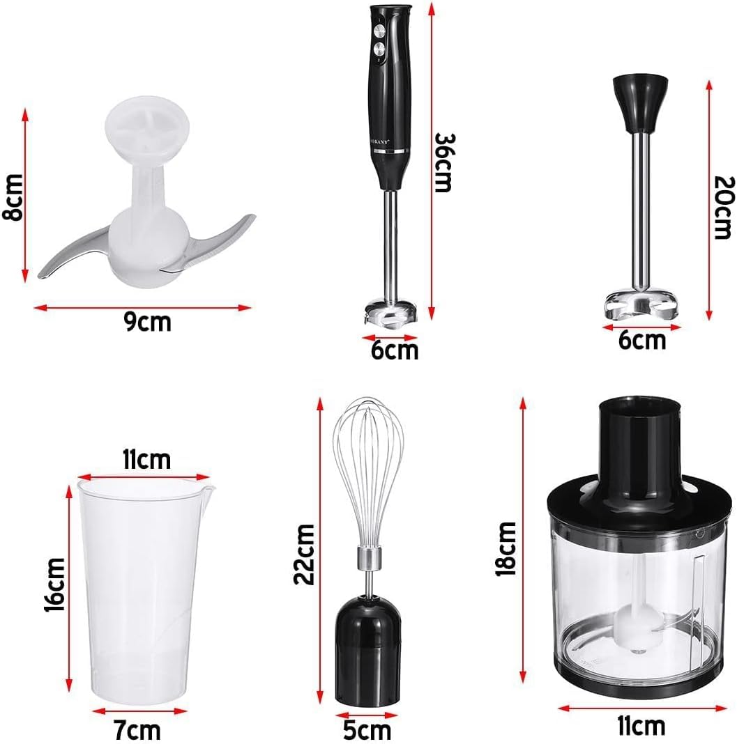 SKY-TOUCH Immersion Handheld Blender with Stainless Steel Blades, Egg Whisk, Beaker &500ml Chopper Bowl, Stick Mixer for Soup, Smoothie, Puree, Baby Food, 700ml Beaker - BPA-Free