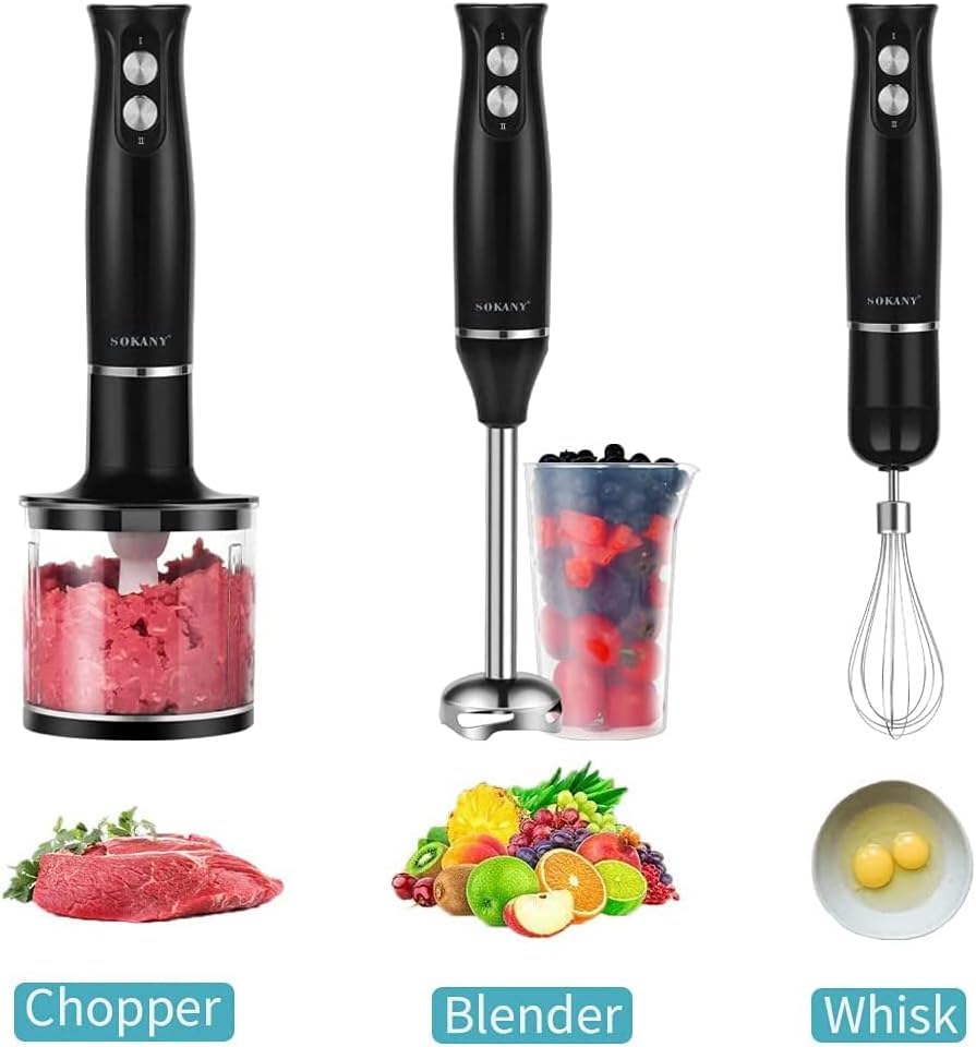 SKY-TOUCH Immersion Handheld Blender with Stainless Steel Blades, Egg Whisk, Beaker &500ml Chopper Bowl, Stick Mixer for Soup, Smoothie, Puree, Baby Food, 700ml Beaker - BPA-Free