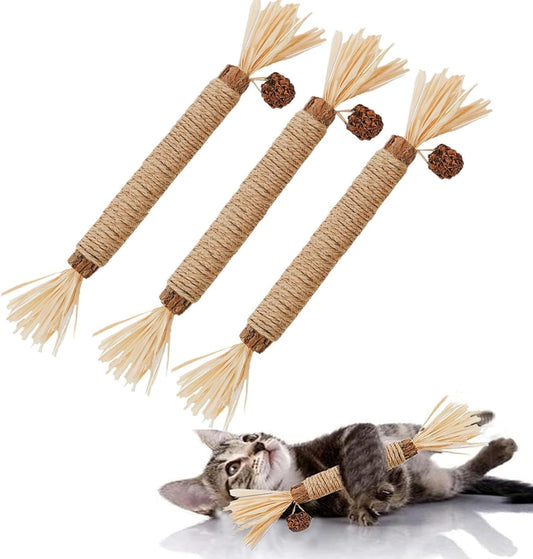 SKY-TOUCH 3 PCS Natural Silvervine Sticks Cat Toy, Catnip Dental for Kitten Teeth Cleaning, Silvervine Chew Stick for Cat & Kitten