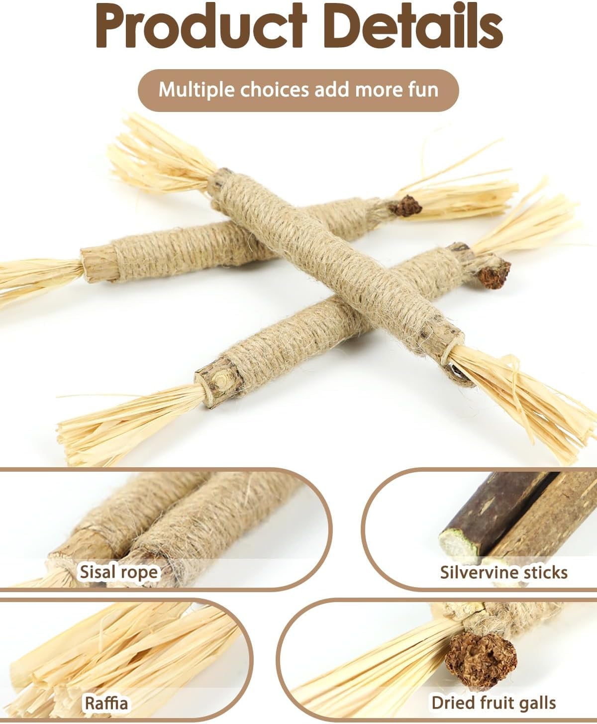 SKY-TOUCH 3 PCS Natural Silvervine Sticks Cat Toy, Catnip Dental for Kitten Teeth Cleaning, Silvervine Chew Stick for Cat & Kitten