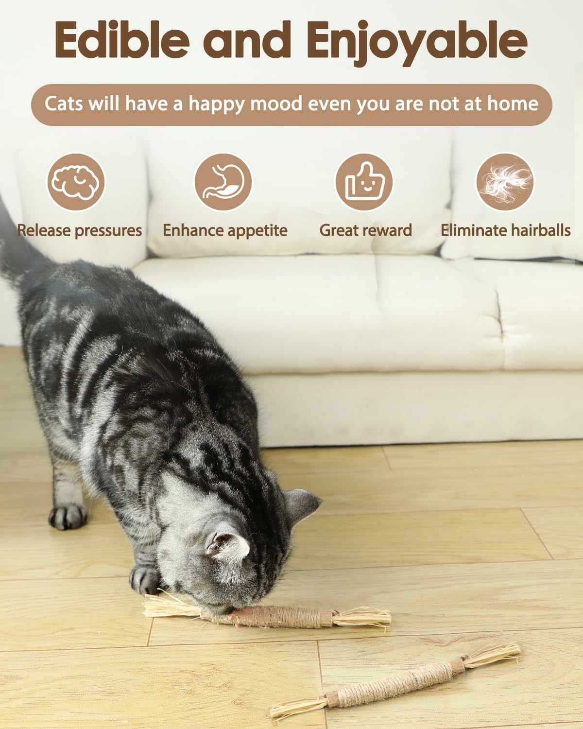 SKY-TOUCH 3 PCS Natural Silvervine Sticks Cat Toy, Catnip Dental for Kitten Teeth Cleaning, Silvervine Chew Stick for Cat & Kitten