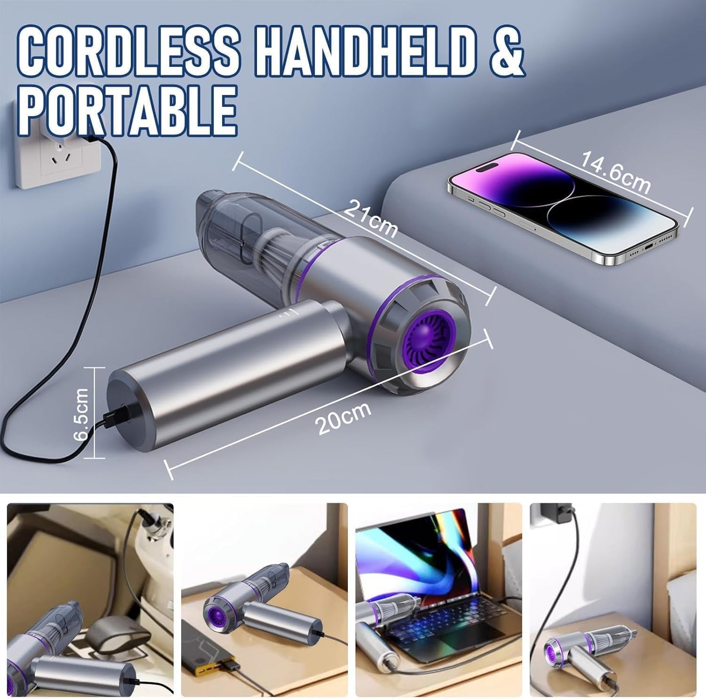 SKY-TOUCH Portable Handheld Cordless Vacuum Cleaner & Air Duster,16000PA Wireless Mini Vacuum Cleaner 4-in-1 Compressed Air Duster & Air Blower & Pump for Camping, Home, Car, Office, Pets -