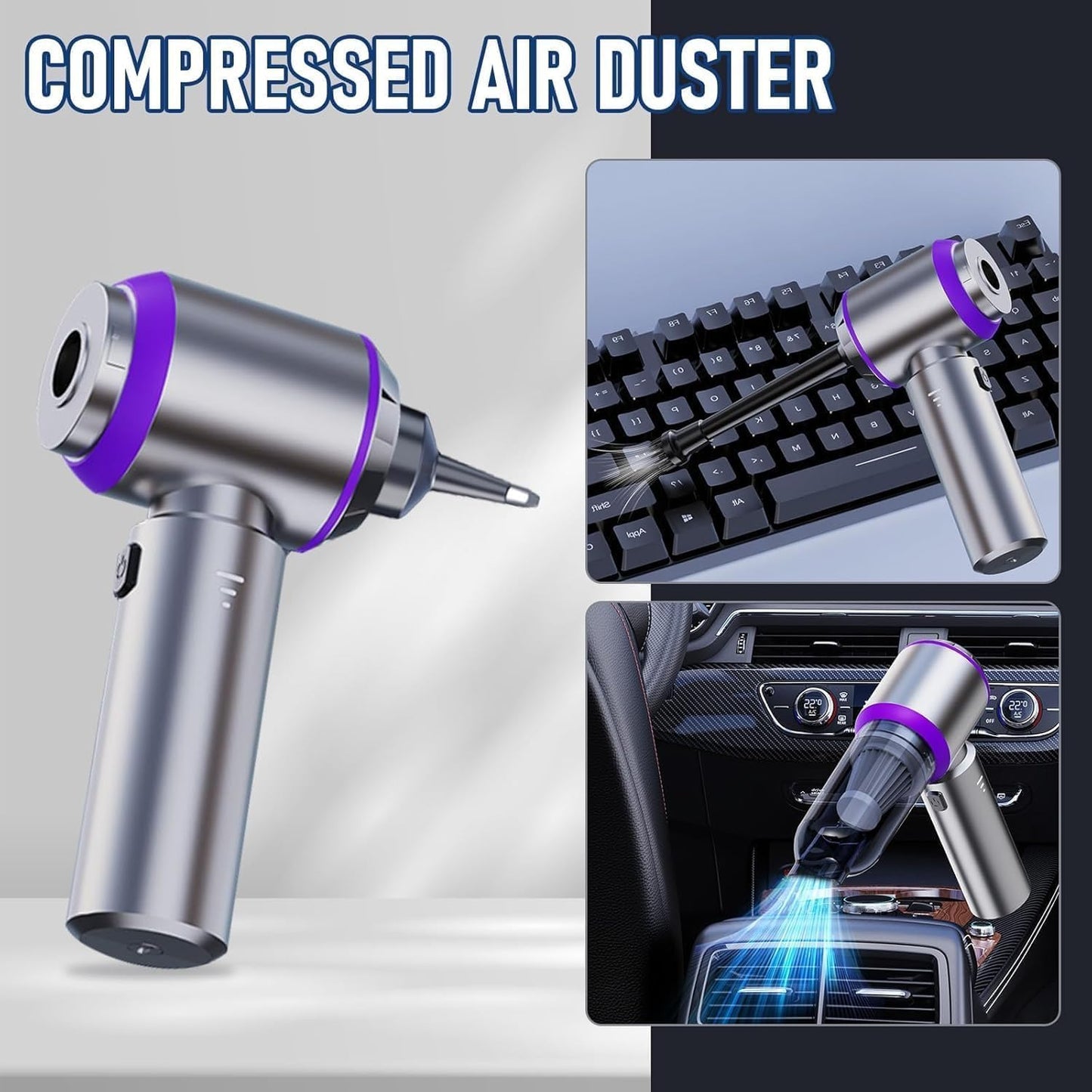 SKY-TOUCH Portable Handheld Cordless Vacuum Cleaner & Air Duster,16000PA Wireless Mini Vacuum Cleaner 4-in-1 Compressed Air Duster & Air Blower & Pump for Camping, Home, Car, Office, Pets -