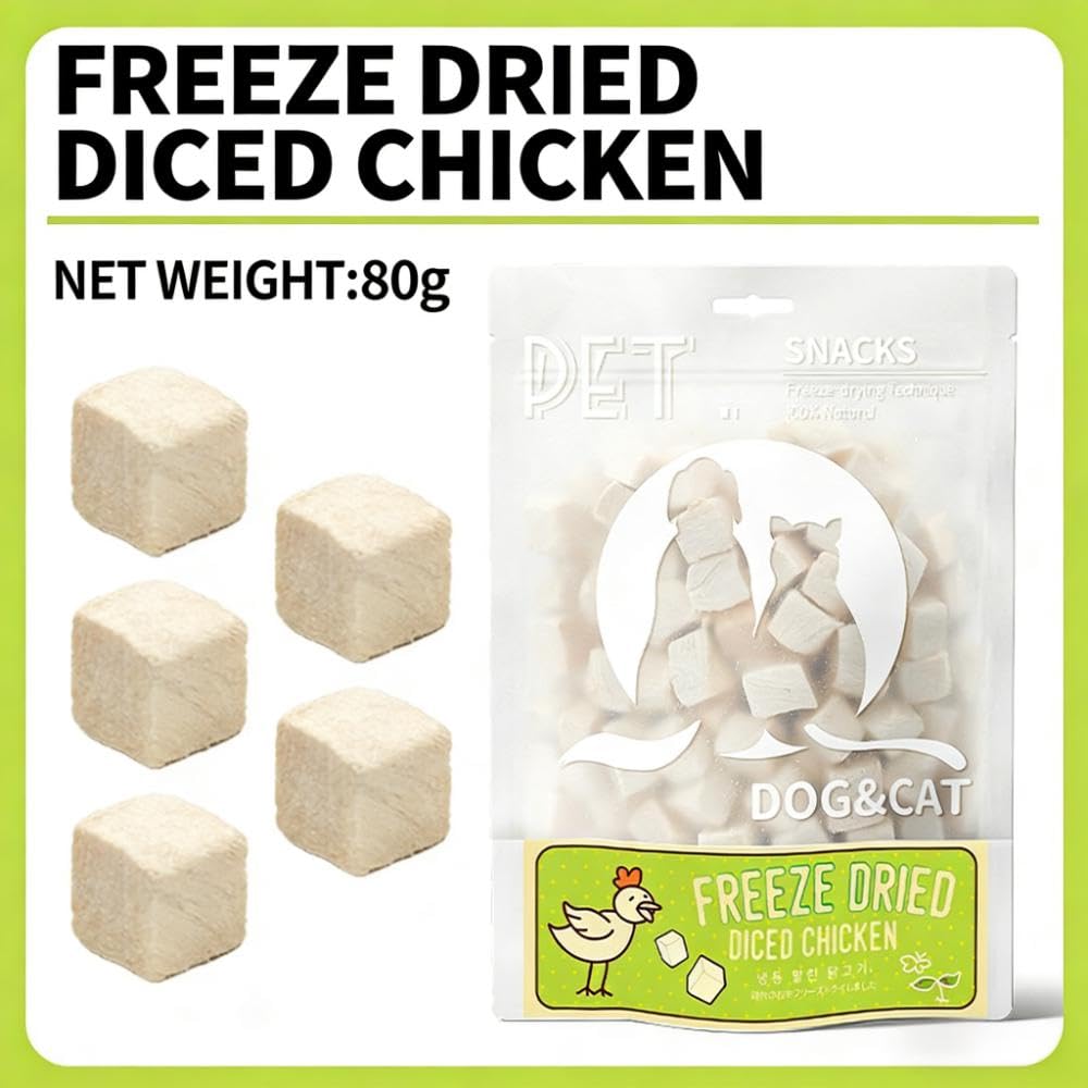 SKY-TOUCH FD Freeze-Dried Chicken Cubes 80g – High Palatability for Cats & Dogs, All-Natural, Raw, Grain-Free, Perfect for Training, Meal Toppers & Hydration Support