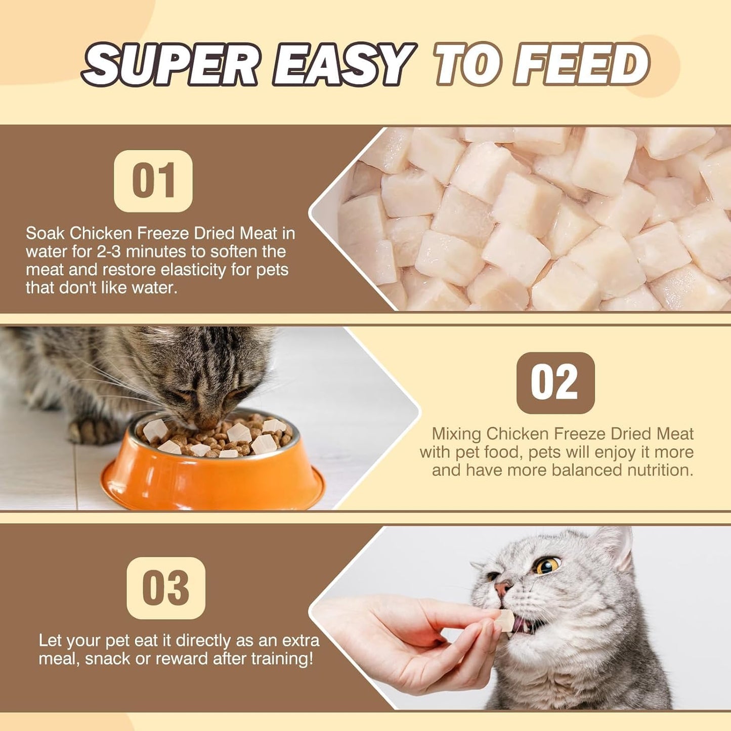 SKY-TOUCH FD Freeze-Dried Chicken Cubes 80g – High Palatability for Cats & Dogs, All-Natural, Raw, Grain-Free, Perfect for Training, Meal Toppers & Hydration Support