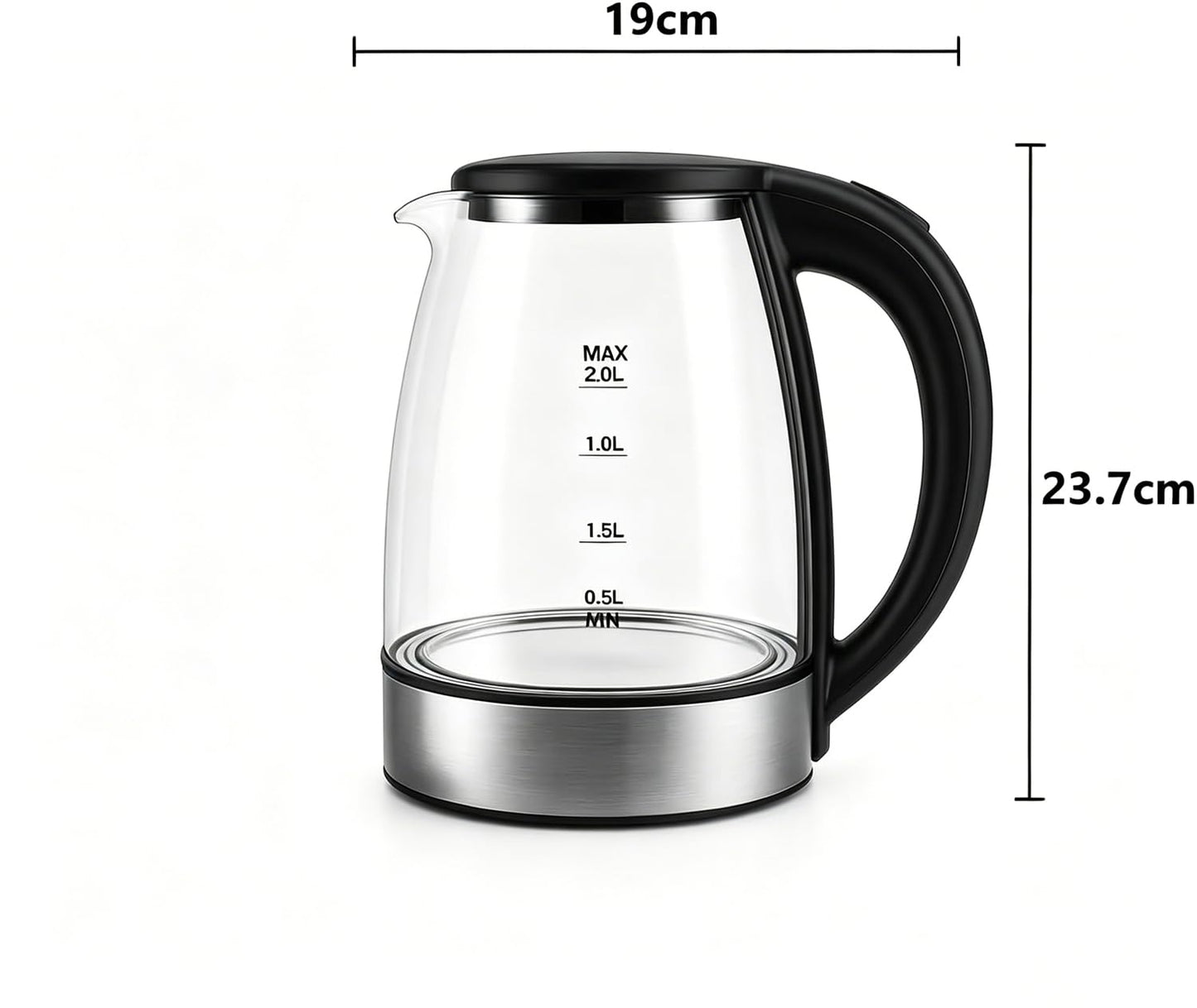 SKY-TOUCH Electric Kettle, 2L 1500W Glass Hot Water Boiler & Tea Pot, BPA-Free Borosilicate Glass, LED Indicator, Auto Shut Off & Boil-Dry Protection, Stainless Steel Bottom