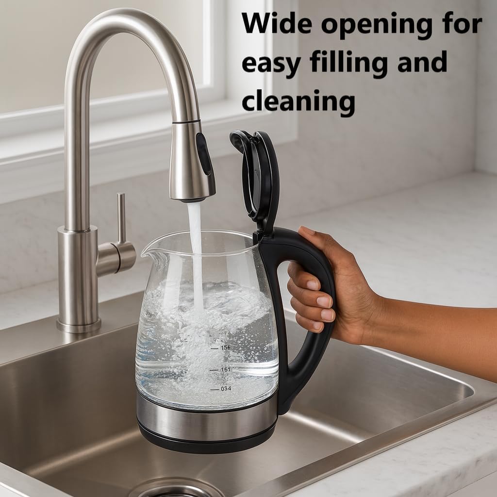SKY-TOUCH Electric Kettle, 2L 1500W Glass Hot Water Boiler & Tea Pot, BPA-Free Borosilicate Glass, LED Indicator, Auto Shut Off & Boil-Dry Protection, Stainless Steel Bottom