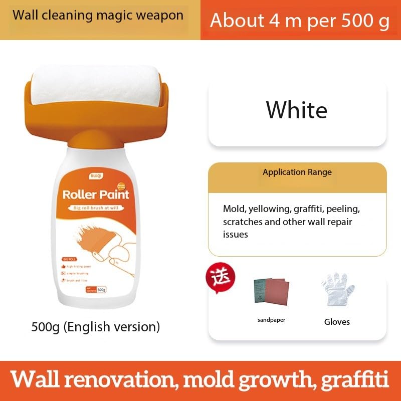 SKY-TOUCH 500g Wall Repair Paint Kit With Roller, Includes Sandpaper and Gloves, Low-Odor Latex Paint for Repairing Stains, Mold, Discoloration, Graffiti, and Scratches on Walls