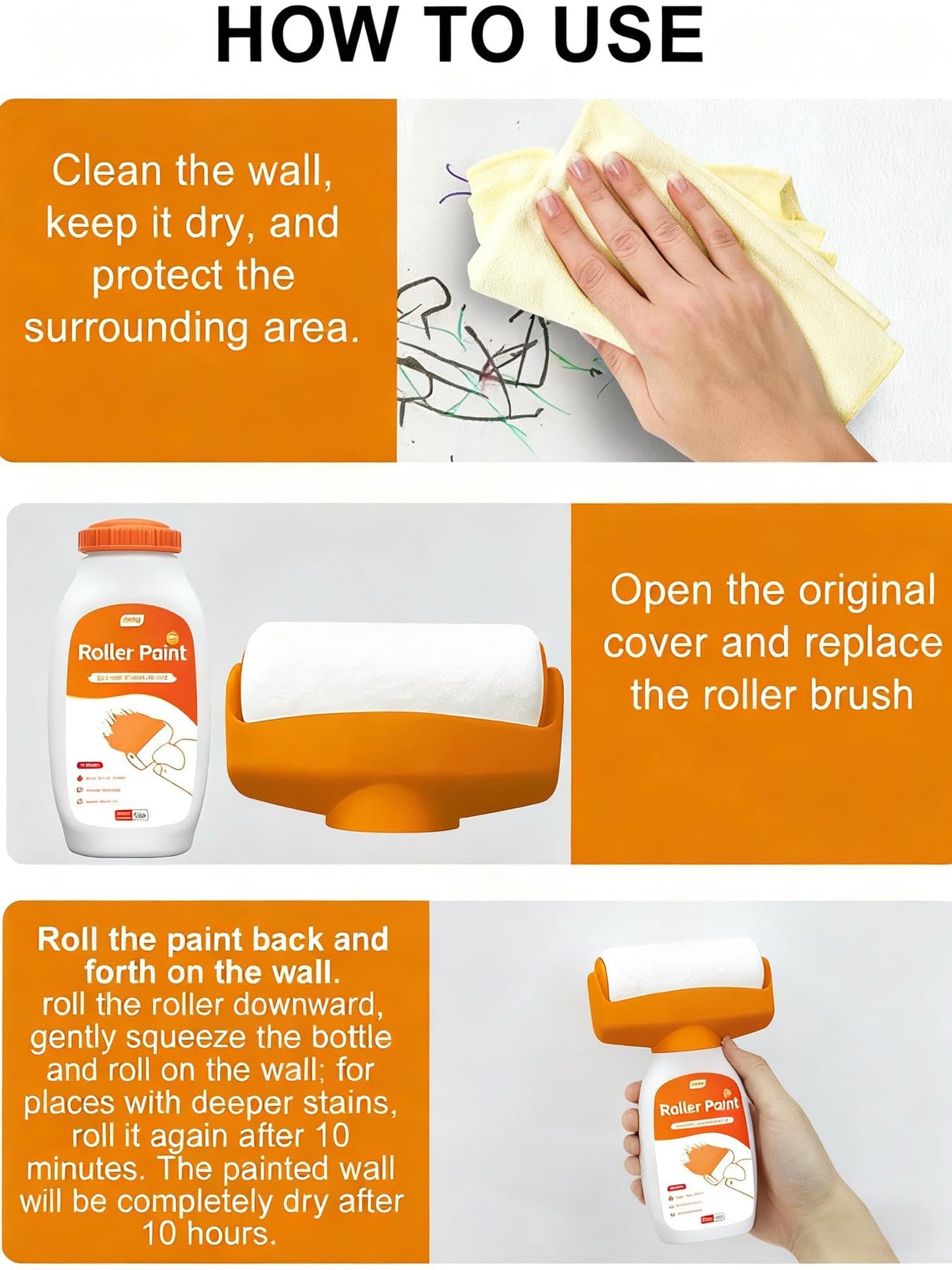 SKY-TOUCH 500g Wall Repair Paint Kit With Roller, Includes Sandpaper and Gloves, Low-Odor Latex Paint for Repairing Stains, Mold, Discoloration, Graffiti, and Scratches on Walls