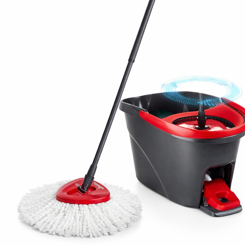 SKY-TOUCH Spin Mop And Bucket Set with Foot Pedal, Three-Section Retractable Handle, Floor Mop with Spin Wringer, 100% Microfiber Swab Head