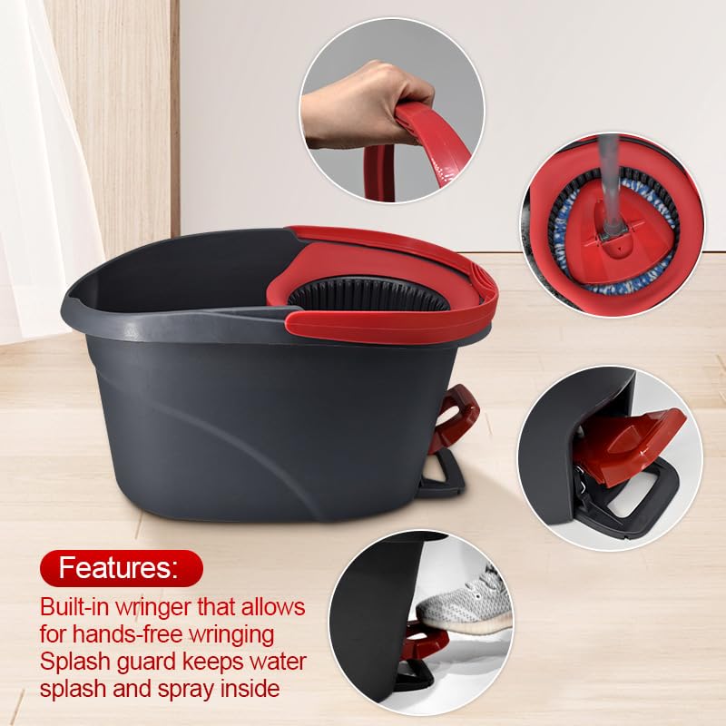 SKY-TOUCH Spin Mop And Bucket Set with Foot Pedal, Three-Section Retractable Handle, Floor Mop with Spin Wringer, 100% Microfiber Swab Head