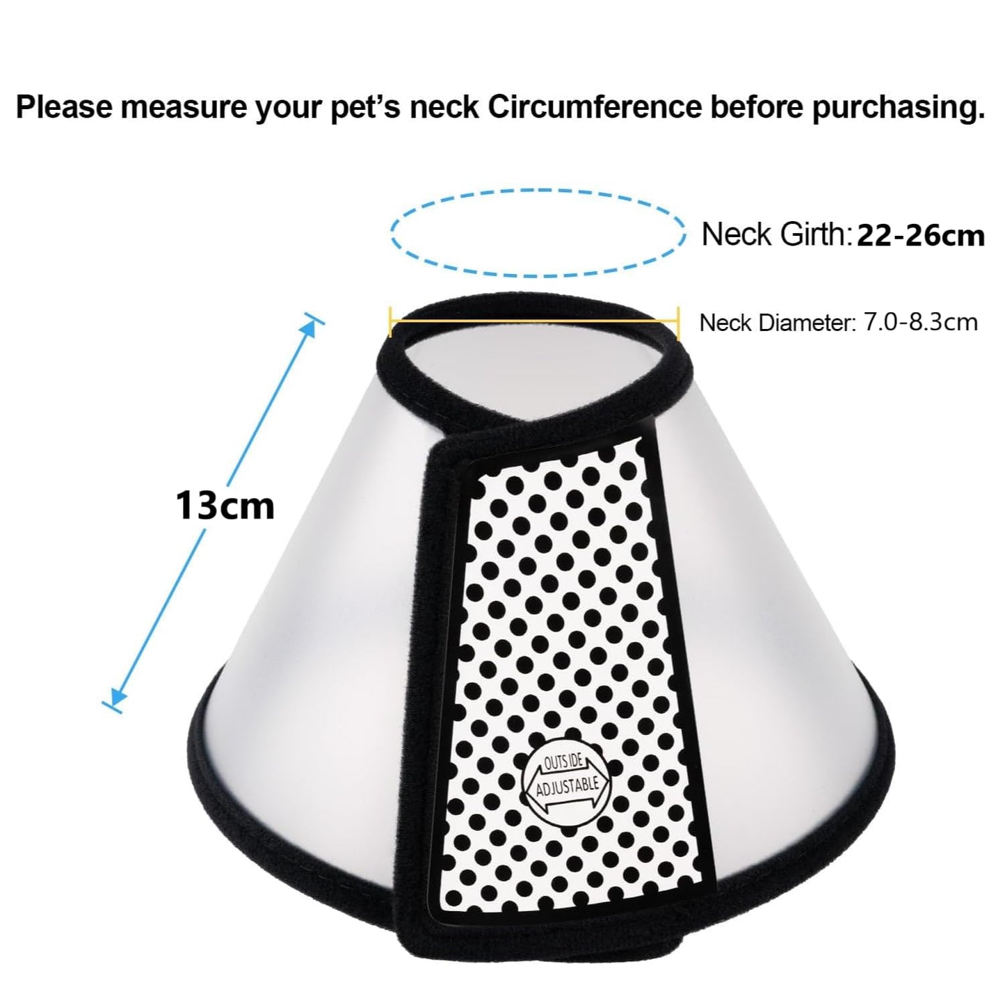 SKY-TOUCH Adjustable Cat Recovery Cone, Lightweight Plastic Elizabeth Collar for Cats, Kittens, and Small Dogs After Surgery, Soft Protective E-Collar to Prevent Licking and Biting Wounds(M 22-26cm)