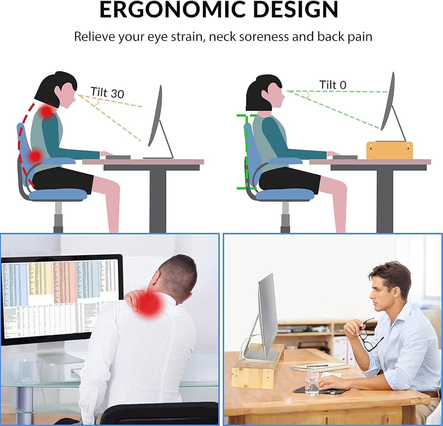 SKY-TOUCH Monitor Stand , Desktop Computer Stand with Storage Drawer & Tablet/Phone Slot, Foldable Monitor Riser for Laptop, PC, iMac, Printer, Desk Organizer for Home & Office ,48*20*13cm