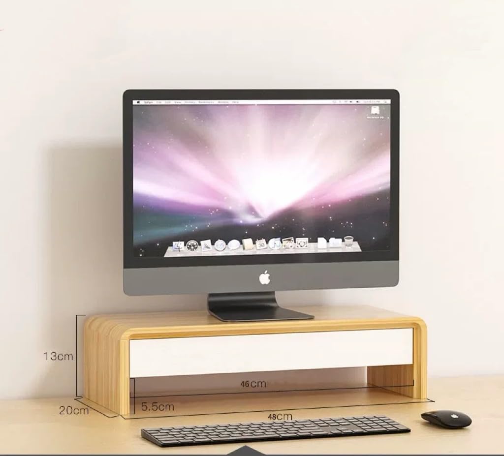 SKY-TOUCH Monitor Stand , Desktop Computer Stand with Storage Drawer & Tablet/Phone Slot, Foldable Monitor Riser for Laptop, PC, iMac, Printer, Desk Organizer for Home & Office ,48*20*13cm