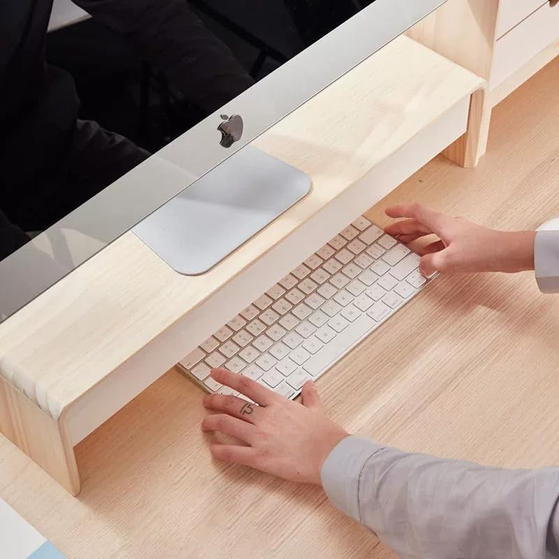SKY-TOUCH Monitor Stand , Desktop Computer Stand with Storage Drawer & Tablet/Phone Slot, Foldable Monitor Riser for Laptop, PC, iMac, Printer, Desk Organizer for Home & Office ,48*20*13cm