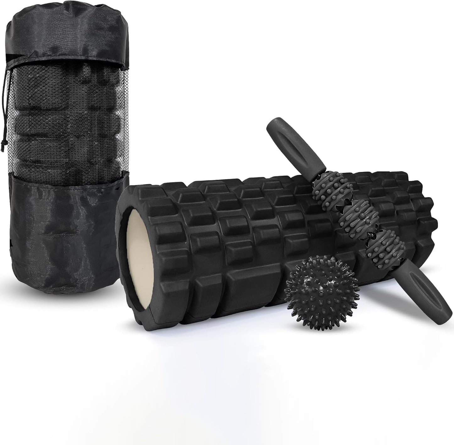 SKY-TOUCH 4-in-1 Roller Muscle Massage, Massage Ball, Yoga Column Massage Relax Ball Set, Foam Exercises and Roller Bag