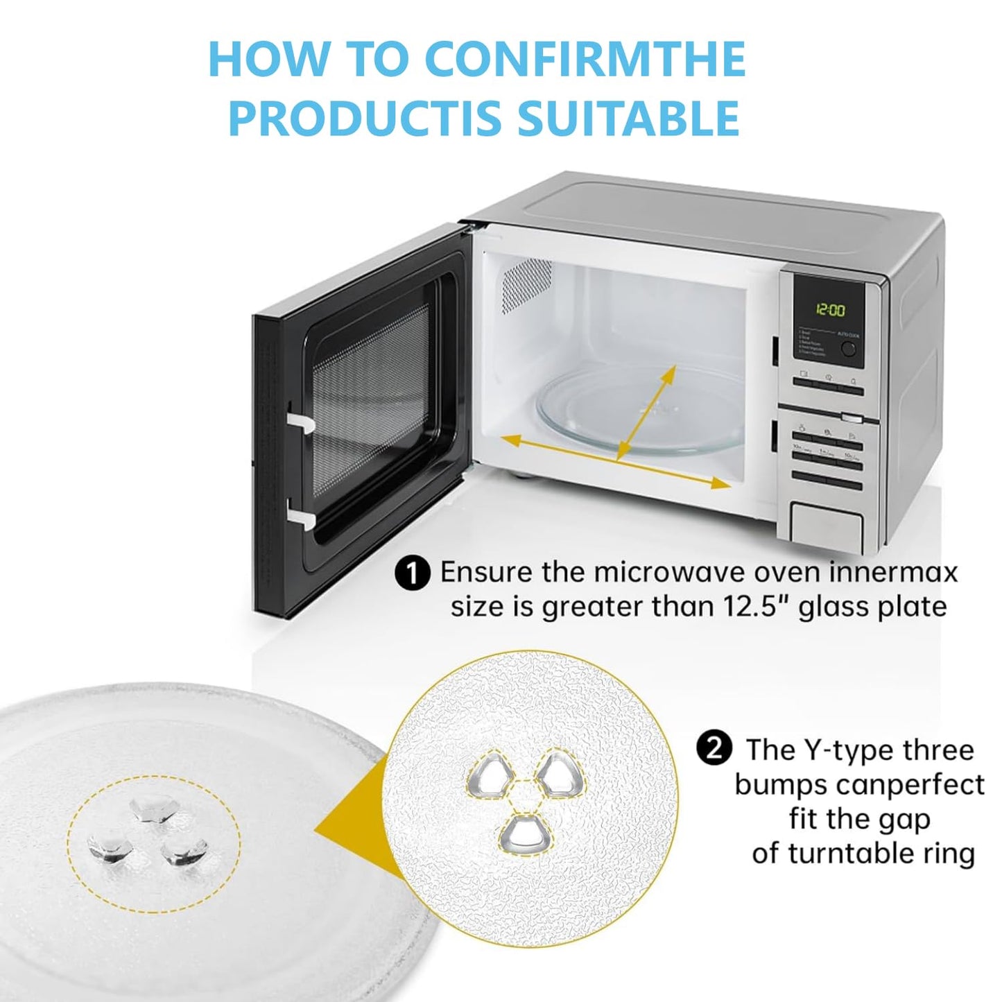 SKY-TOUCH Microwave Plate 24.5cm, Small Glass Microwave Replacement Turntable Tray, Easy to Clean, Dishwasher Safe