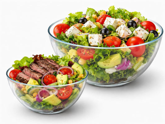 SKY-TOUCH 2 PCS Glass Mix Bowl Set, Round Glass Bowl, Salad Bowl Glass for Kitchen, Baking, Prepping, Serving, Cooking, Stackable, Non-toxic, Microwavable, L Size: 26.5 x 11cm, S Size: 22.5 x 10cm