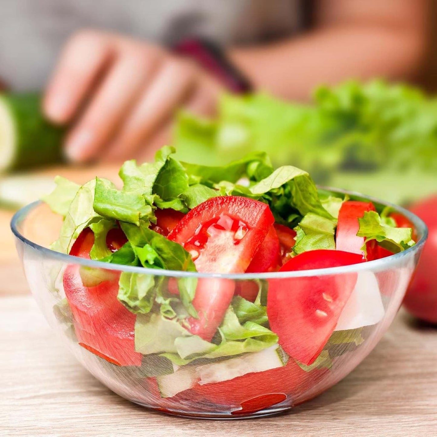 SKY-TOUCH 2 PCS Glass Mix Bowl Set, Round Glass Bowl, Salad Bowl Glass for Kitchen, Baking, Prepping, Serving, Cooking, Stackable, Non-toxic, Microwavable, L Size: 26.5 x 11cm, S Size: 22.5 x 10cm