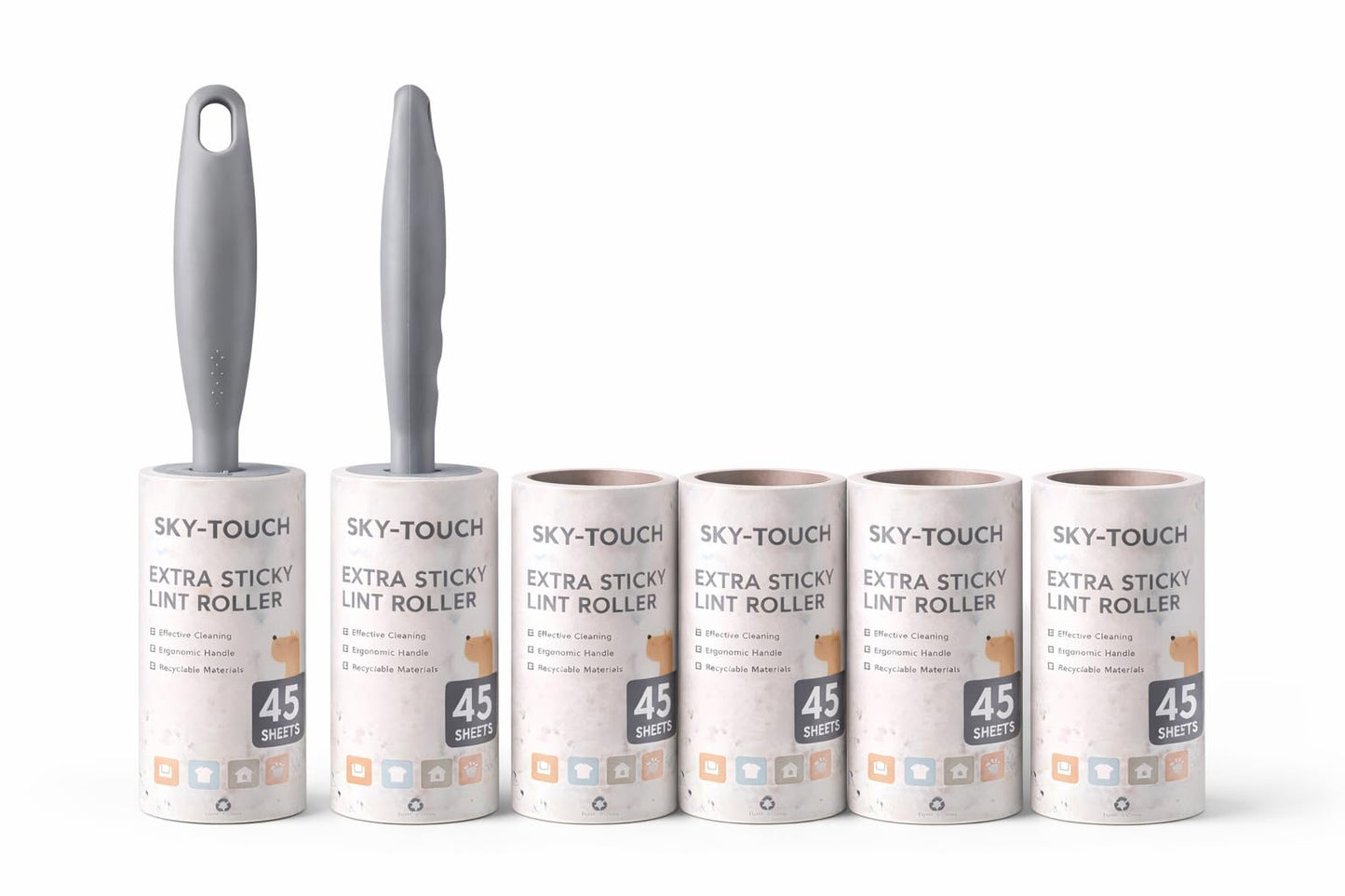 SKY-TOUCH Lint Roller Remover Hair Kit｜Extra Sticky Reusable Lint Remover｜6 Rollers+1 Upgraded Handles｜Full 270 Sheets｜Perfect for Clothes,Furniture,Bed,Car,and Pet Hair,Carpet,Dust