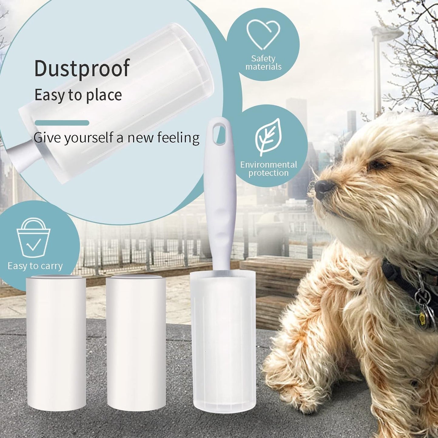 SKY-TOUCH Lint Roller Remover Hair Kit｜Extra Sticky Reusable Lint Remover｜6 Rollers+1 Upgraded Handles｜Full 270 Sheets｜Perfect for Clothes,Furniture,Bed,Car,and Pet Hair,Carpet,Dust