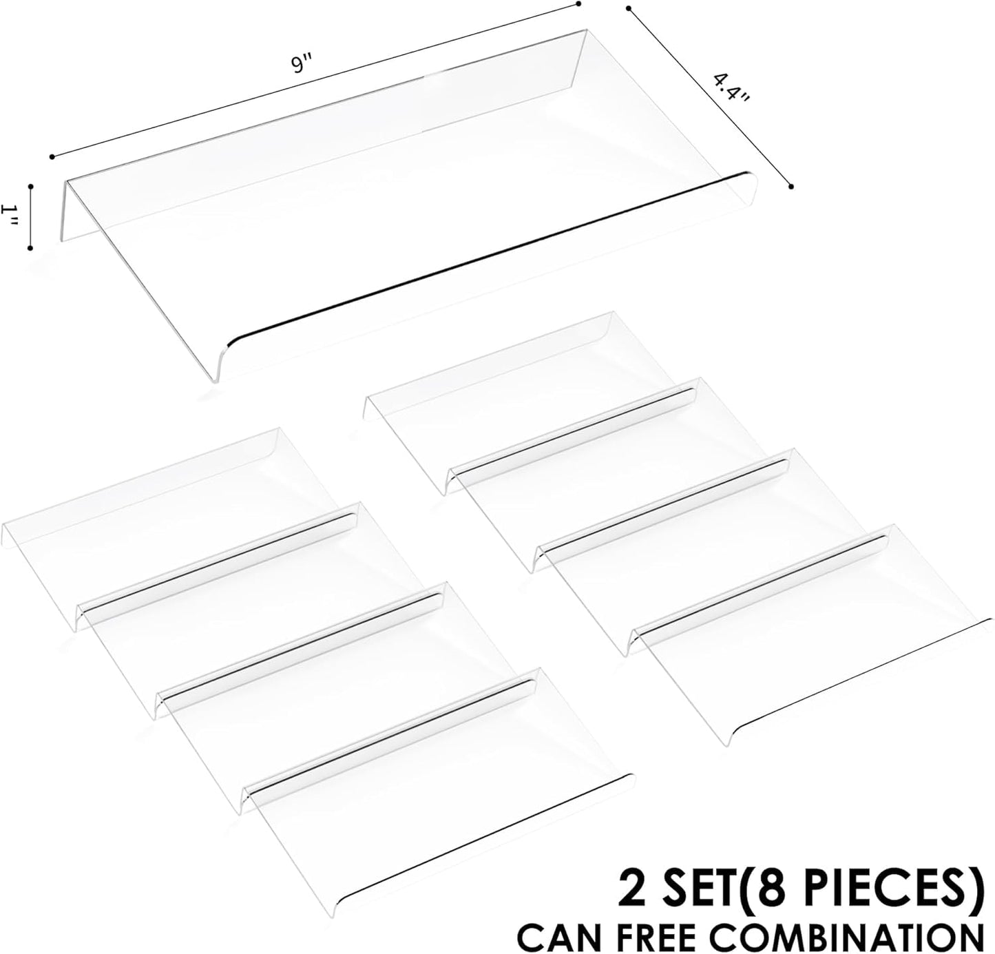 SKY-TOUCH Spice Drawer Rack, 4 Tier- 2 Set (8 Pcs) Expandable From 11" to 22" Clear Acrylic Seasoning Jars Drawers Organizer, Kitchen Drawers, Cabinets Countertops Expandable Storage for Spice Jars