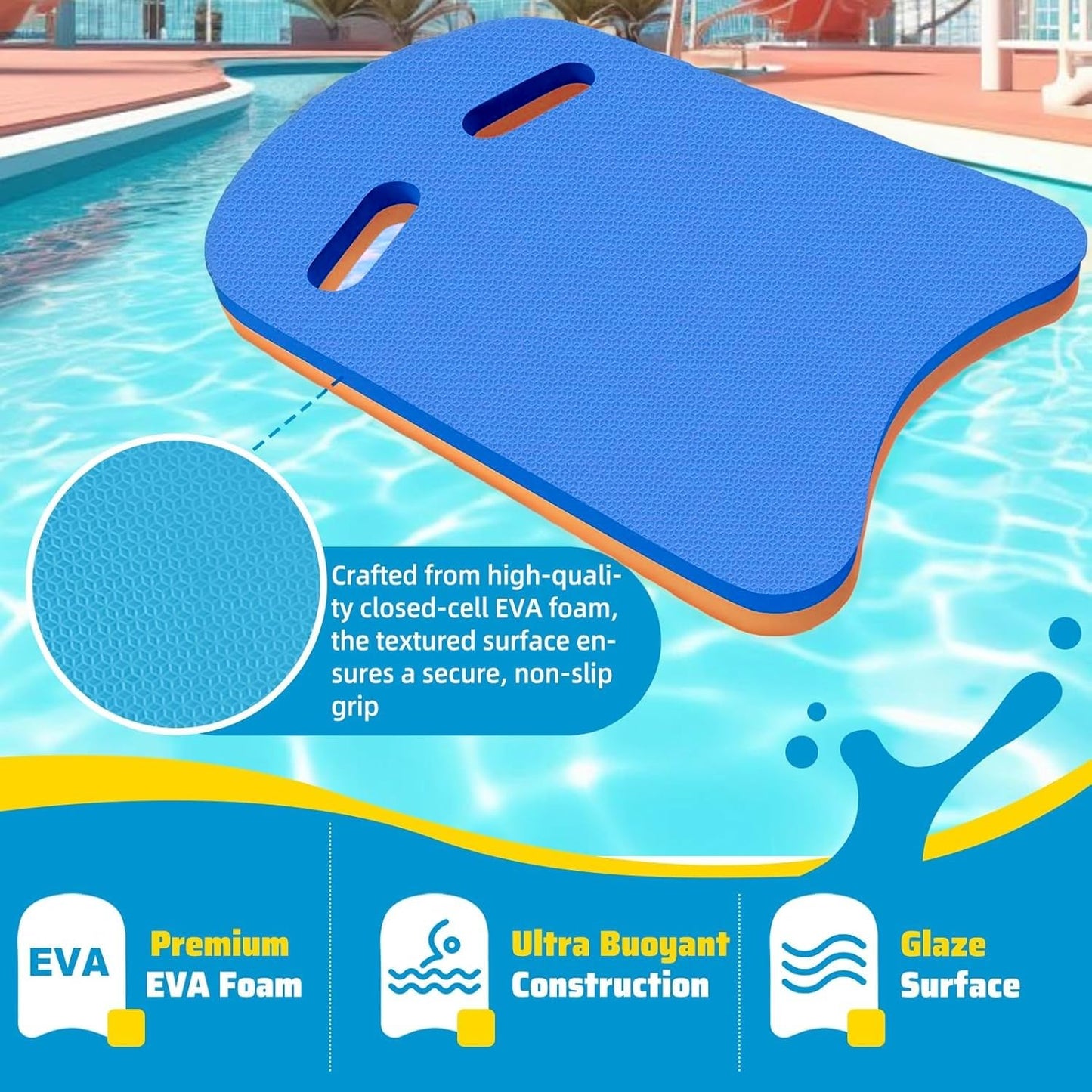 SKY-TOUCH Swimming Kickboard for Adults & Kids - EVA Training Kick Board for Pool & Open Water, Swimming Aid & Exercise Equipment, One Size, Durable & Lightweight(Blue&Yellow)