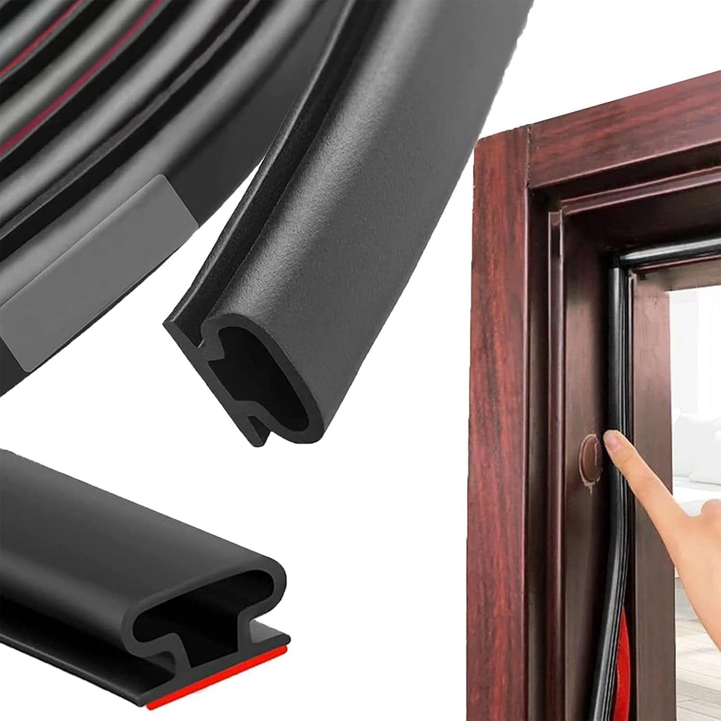 SKY-TOUCH 6M Black Weather Stripping Door Seal for 2.5-6mm Gaps, Sealing Gaskets Windproof Sealing Strips, Insulating Cold, Heat, Dust, Noise and Insect for Door, Window, Self-Adhesive
