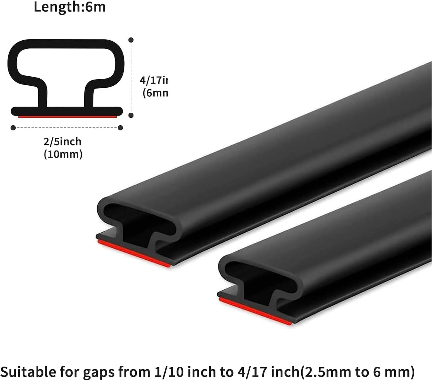 SKY-TOUCH 6M Black Weather Stripping Door Seal for 2.5-6mm Gaps, Sealing Gaskets Windproof Sealing Strips, Insulating Cold, Heat, Dust, Noise and Insect for Door, Window, Self-Adhesive