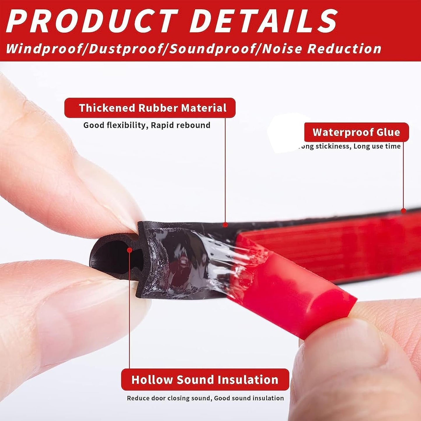 SKY-TOUCH 6M Black Weather Stripping Door Seal for 2.5-6mm Gaps, Sealing Gaskets Windproof Sealing Strips, Insulating Cold, Heat, Dust, Noise and Insect for Door, Window, Self-Adhesive