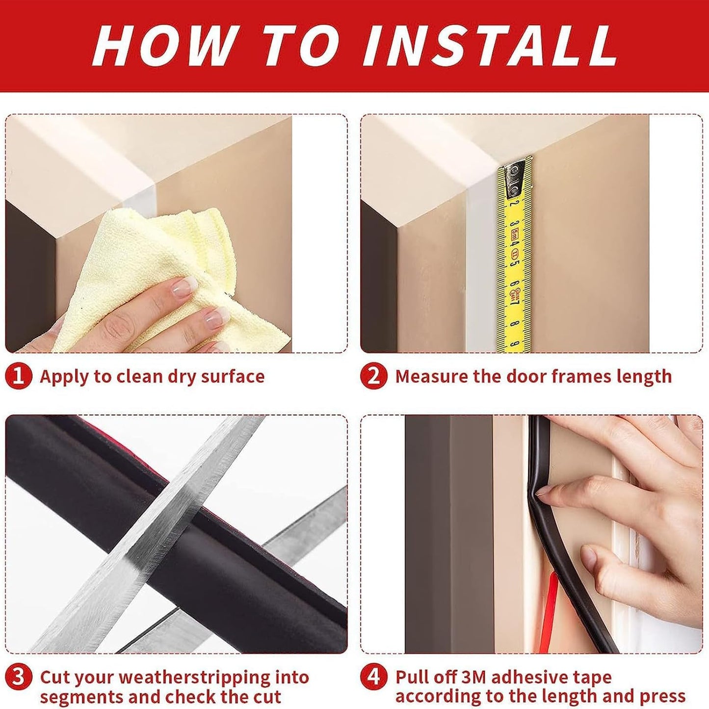 SKY-TOUCH 6M Black Weather Stripping Door Seal for 2.5-6mm Gaps, Sealing Gaskets Windproof Sealing Strips, Insulating Cold, Heat, Dust, Noise and Insect for Door, Window, Self-Adhesive
