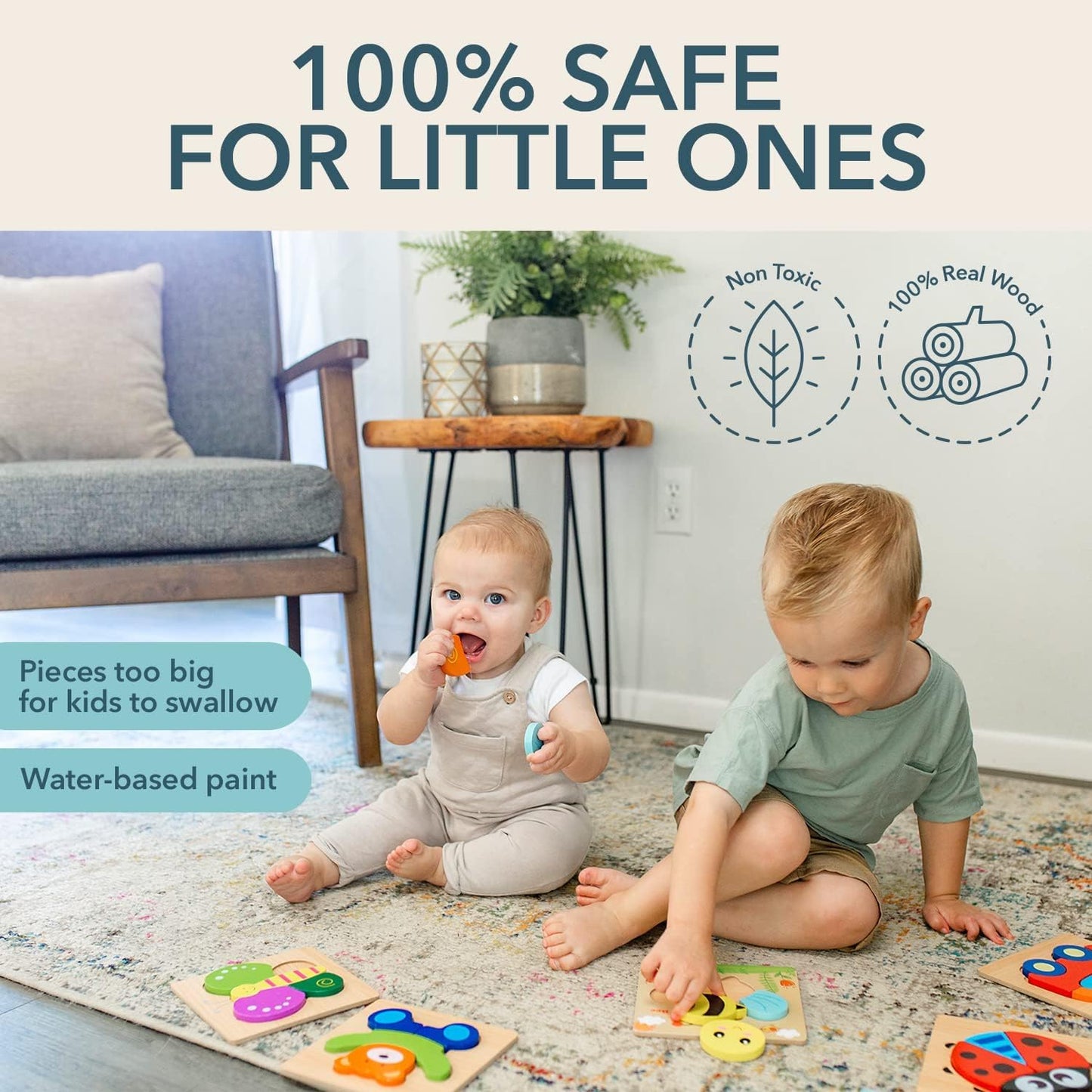 SKY-TOUCH Wooden Toddler Puzzles - 6 Animal Shapes for 1 2 3 Year Old Boys Girls, Montessori STEM Educational Learning Travel Toys, Eco-Friendly Gift