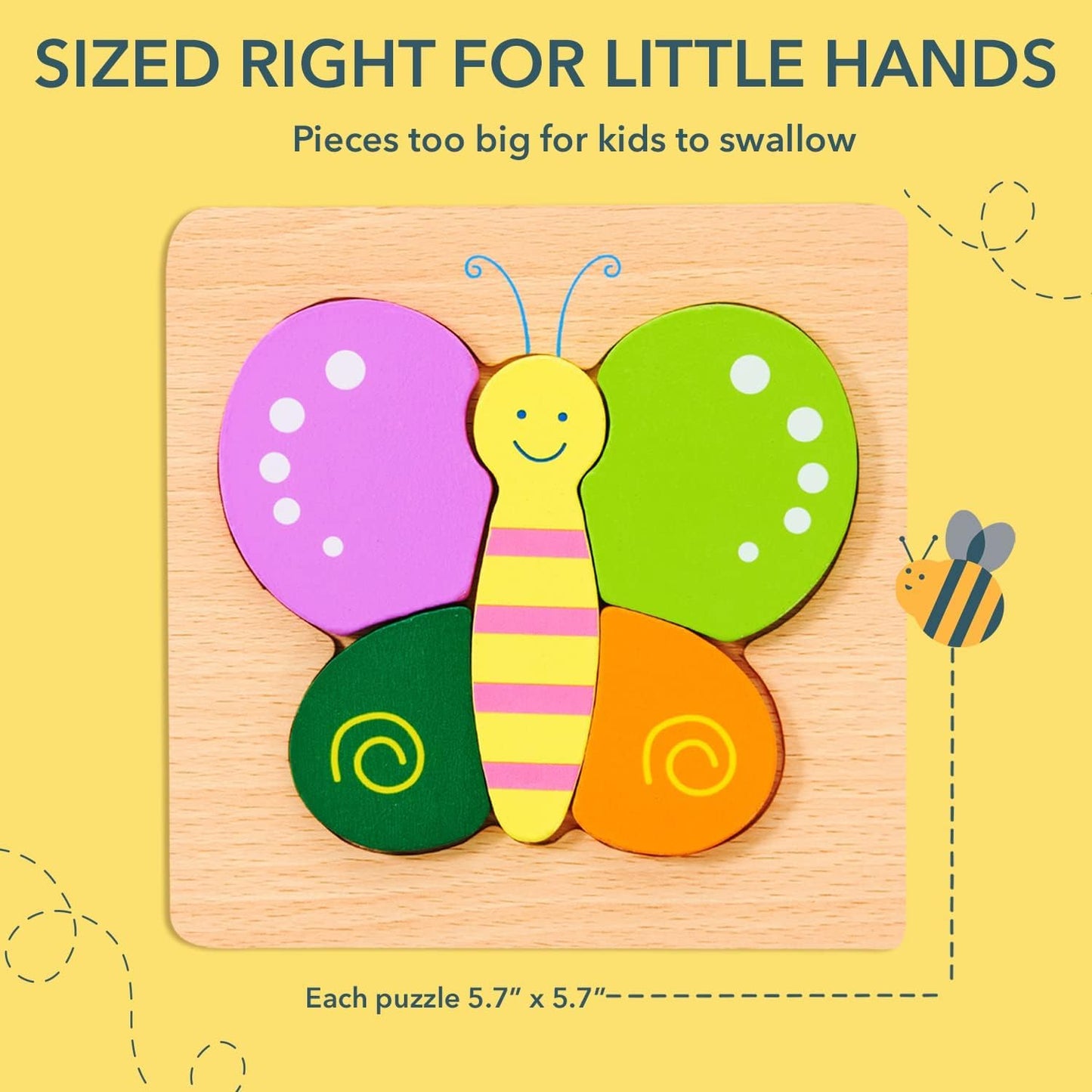 SKY-TOUCH Wooden Toddler Puzzles - 6 Animal Shapes for 1 2 3 Year Old Boys Girls, Montessori STEM Educational Learning Travel Toys, Eco-Friendly Gift
