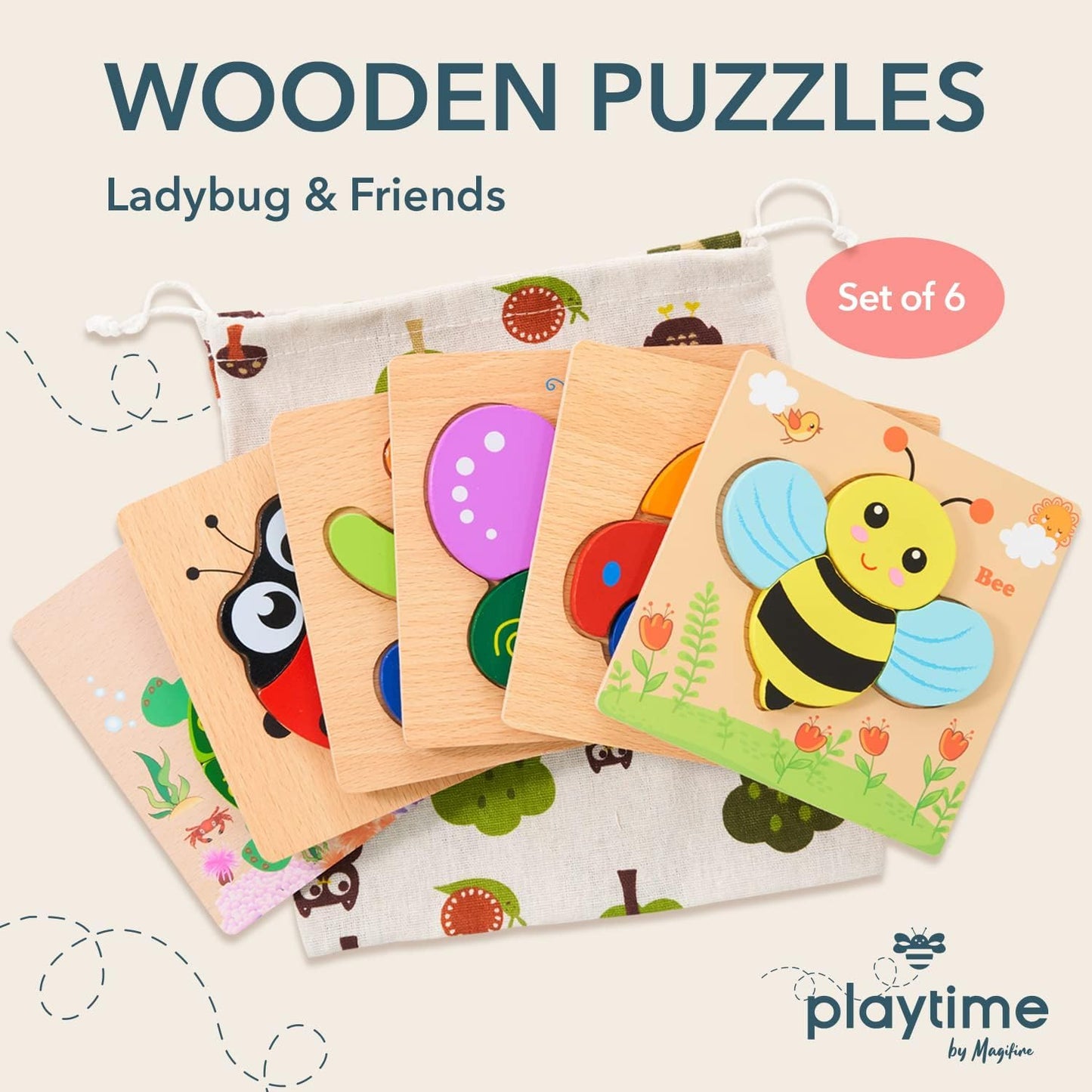 SKY-TOUCH Wooden Toddler Puzzles - 6 Animal Shapes for 1 2 3 Year Old Boys Girls, Montessori STEM Educational Learning Travel Toys, Eco-Friendly Gift