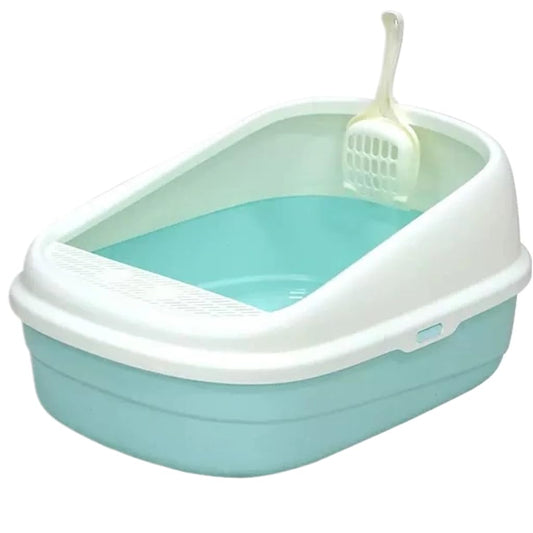 SKY-TOUCH Cat Litter Tray Box,Litter Box with High Side,Anti-Splashing Cats Litters Box,Cat Toilet with Litter Sifting Scoop, Filtered Litter Pedal,Detachable Rim,Easy Cleaning,51 * 38 * 22cm,Green