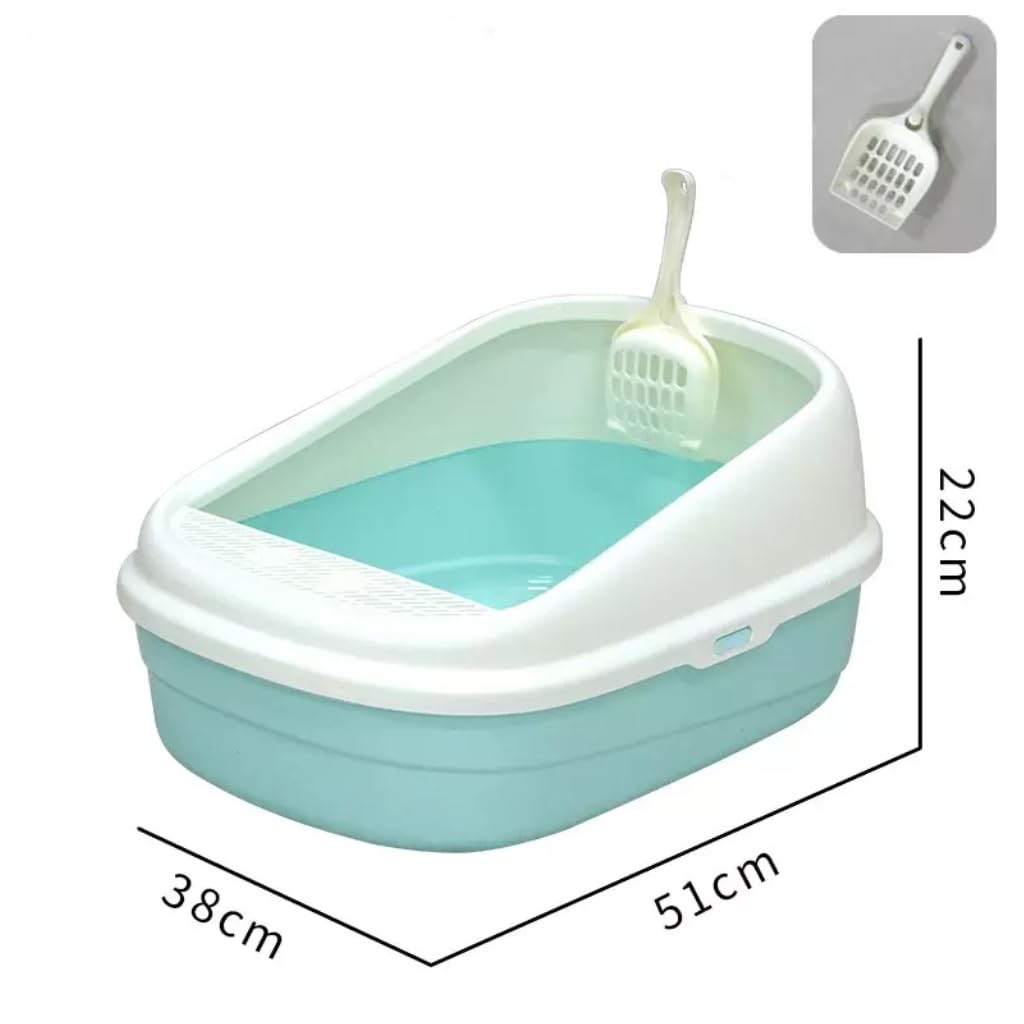 SKY-TOUCH Cat Litter Tray Box,Litter Box with High Side,Anti-Splashing Cats Litters Box,Cat Toilet with Litter Sifting Scoop, Filtered Litter Pedal,Detachable Rim,Easy Cleaning,51 * 38 * 22cm,Green